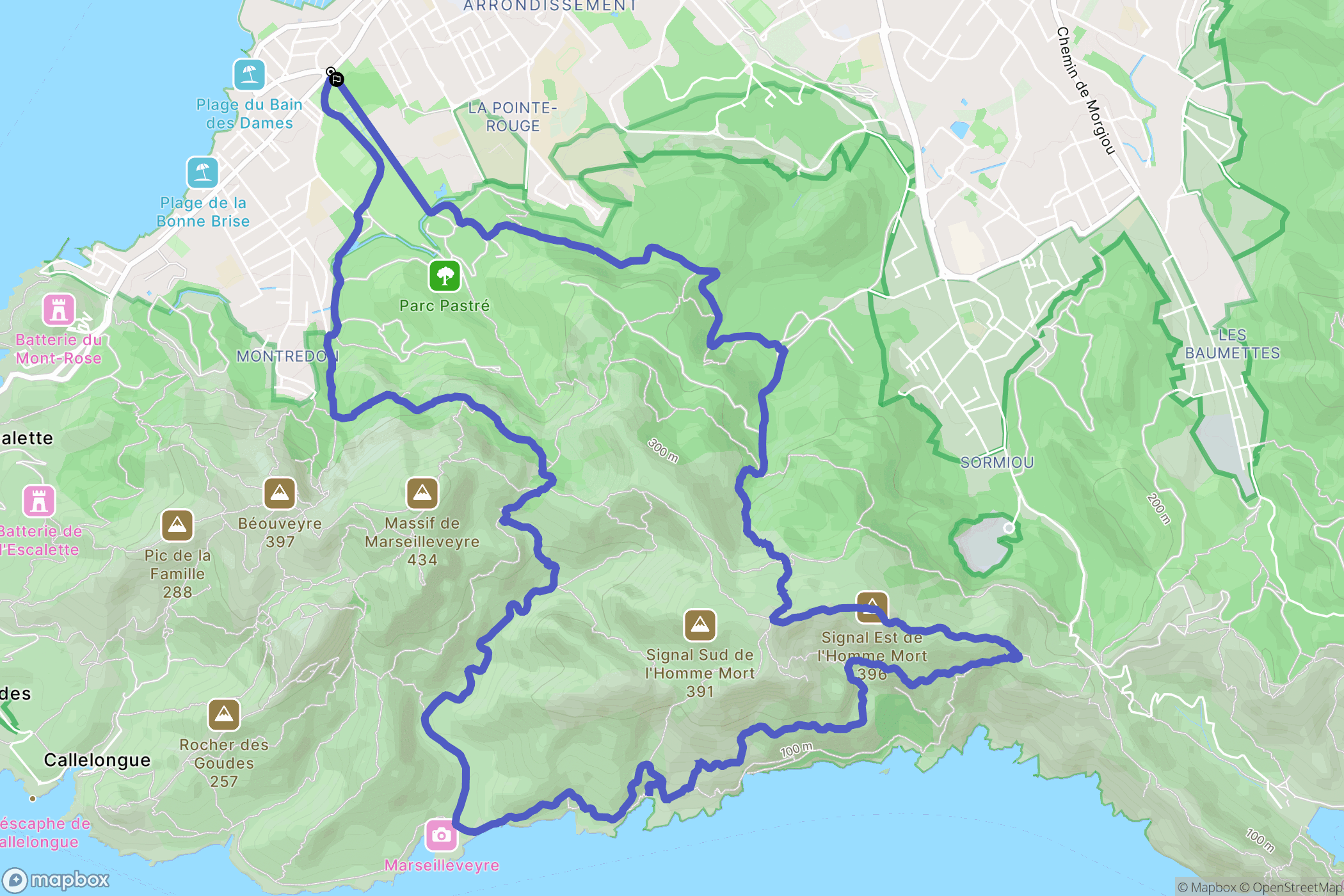 Marseille : carte du parcours de randonnée - France
