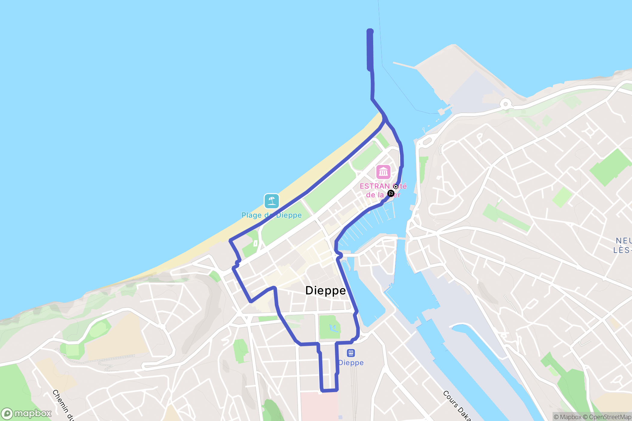 Dieppe : carte du parcours de randonnée - France