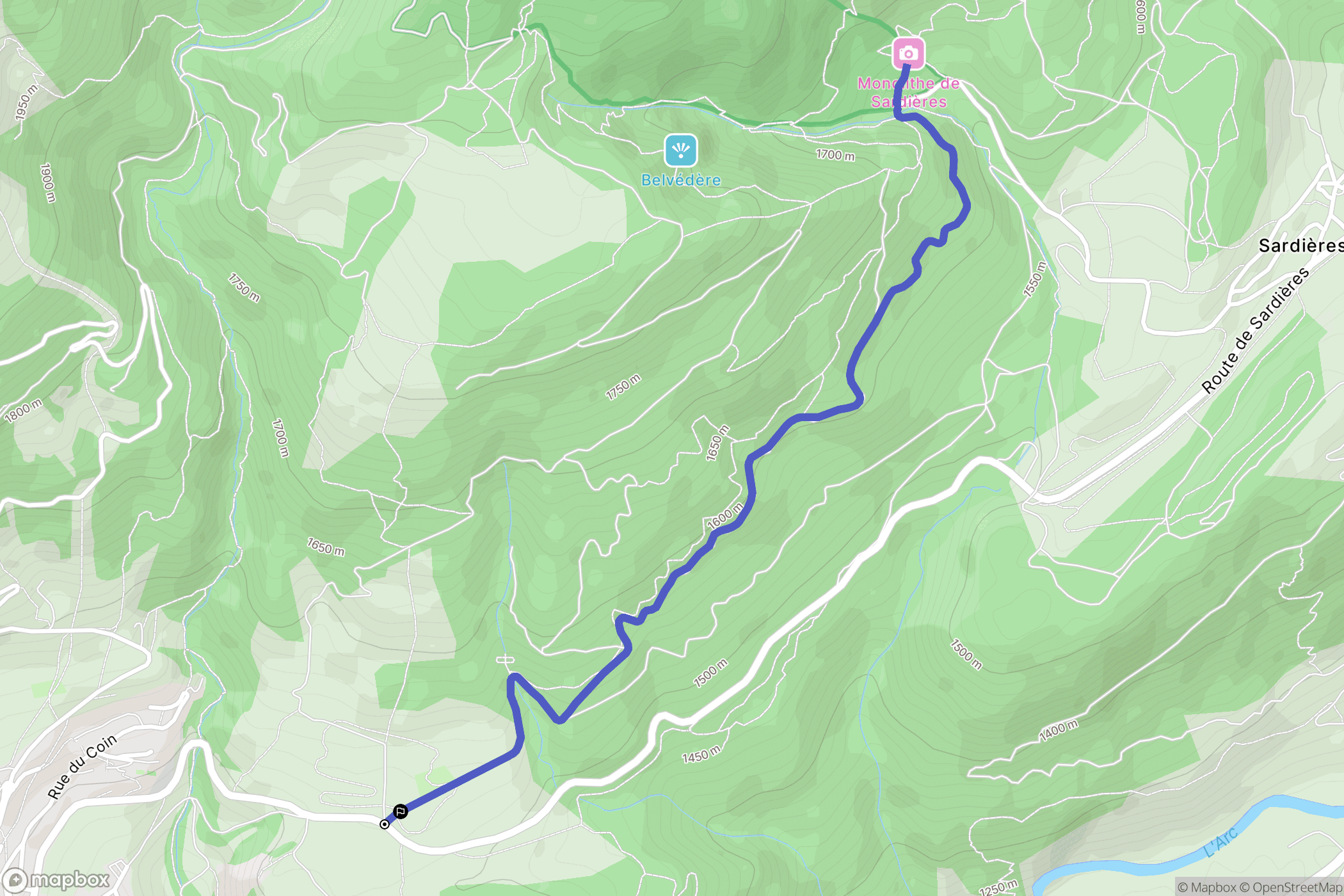 Aussois : carte du parcours de randonnée - France