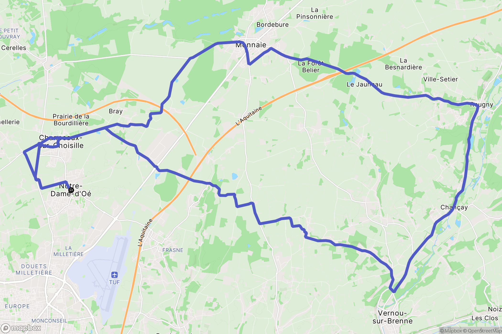 Notre-Dame-d'Oé : carte du parcours de randonnée - France