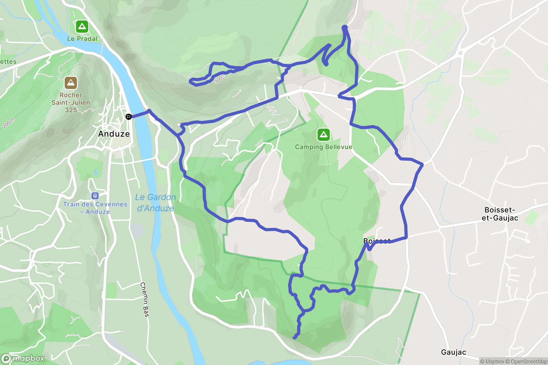 Anduze : carte du parcours de randonnée - France