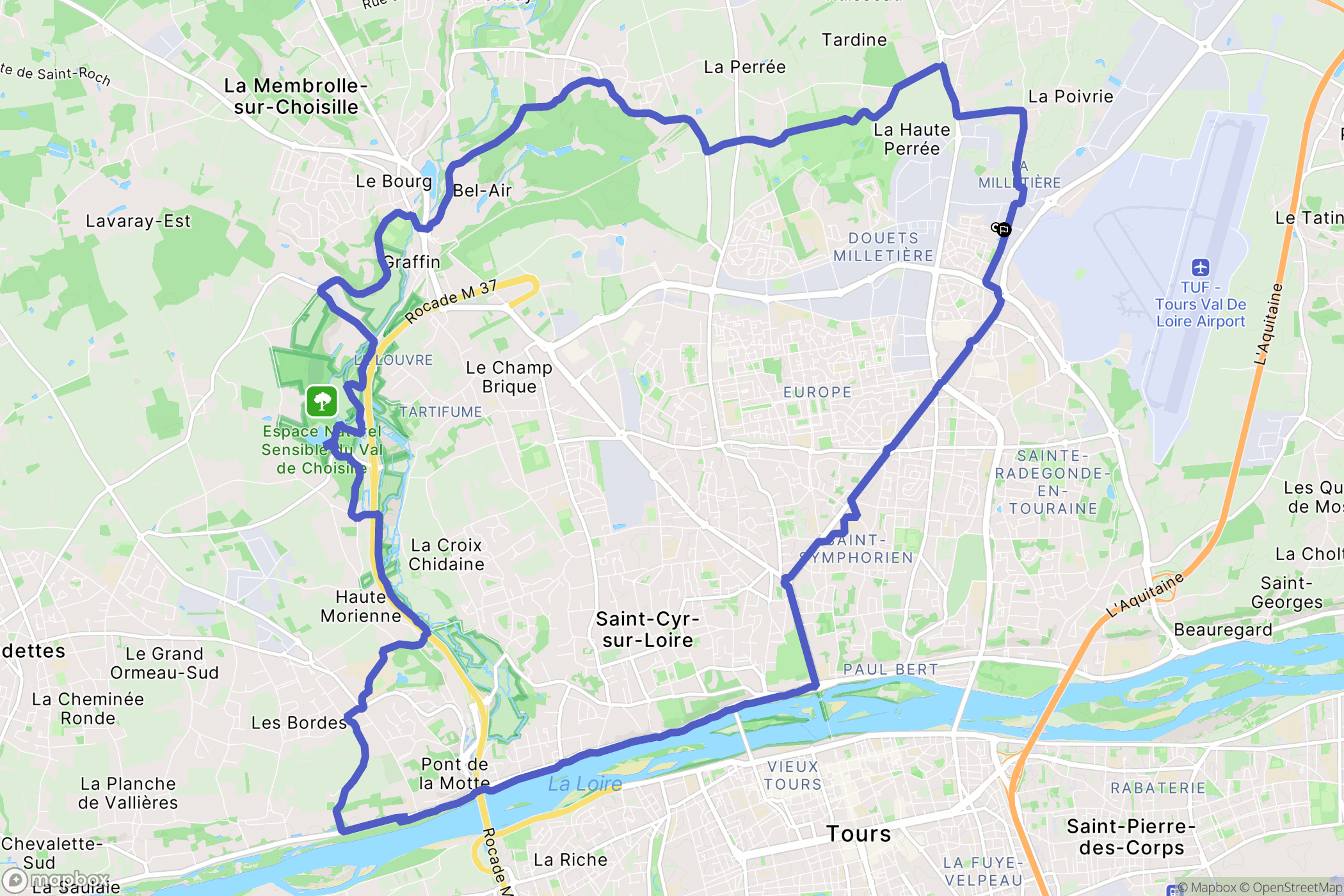 Tours : carte du parcours de randonnée - France