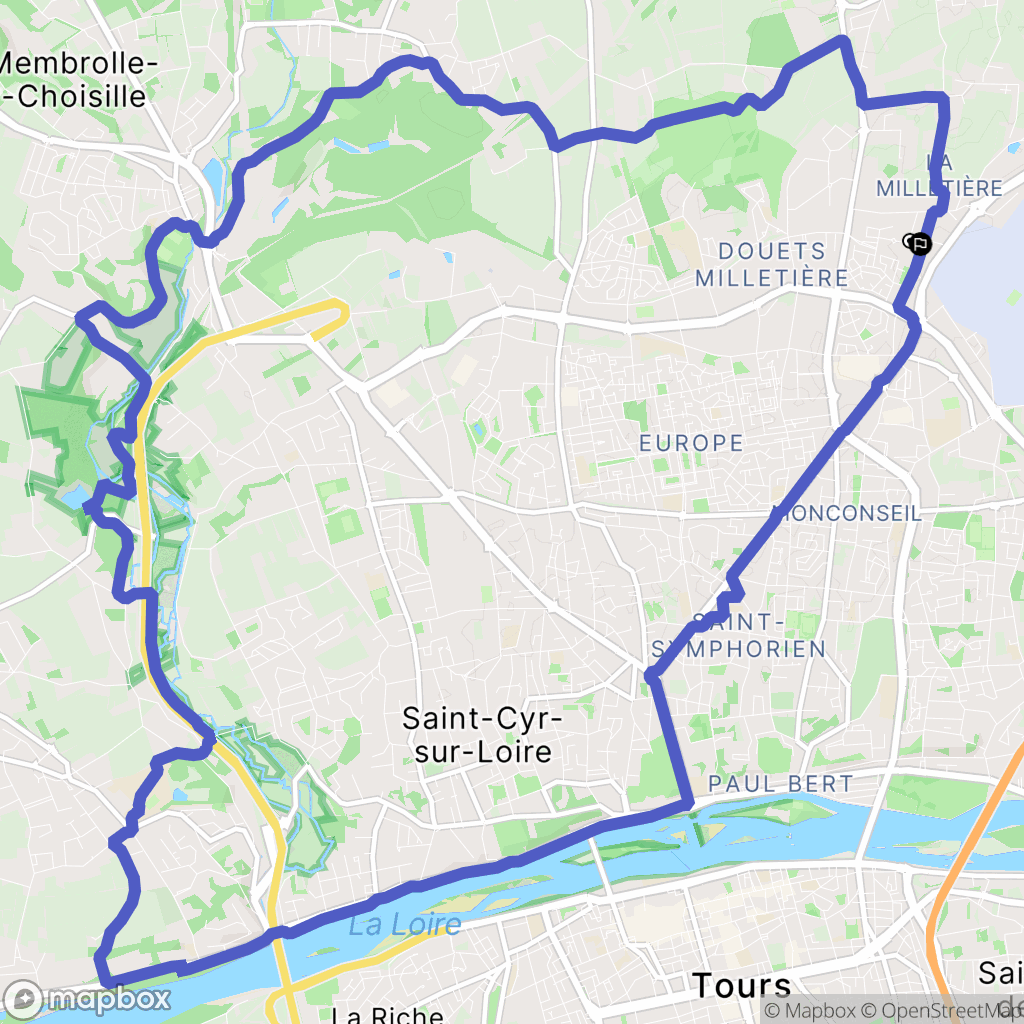 Tours : carte du parcours de randonnée - France