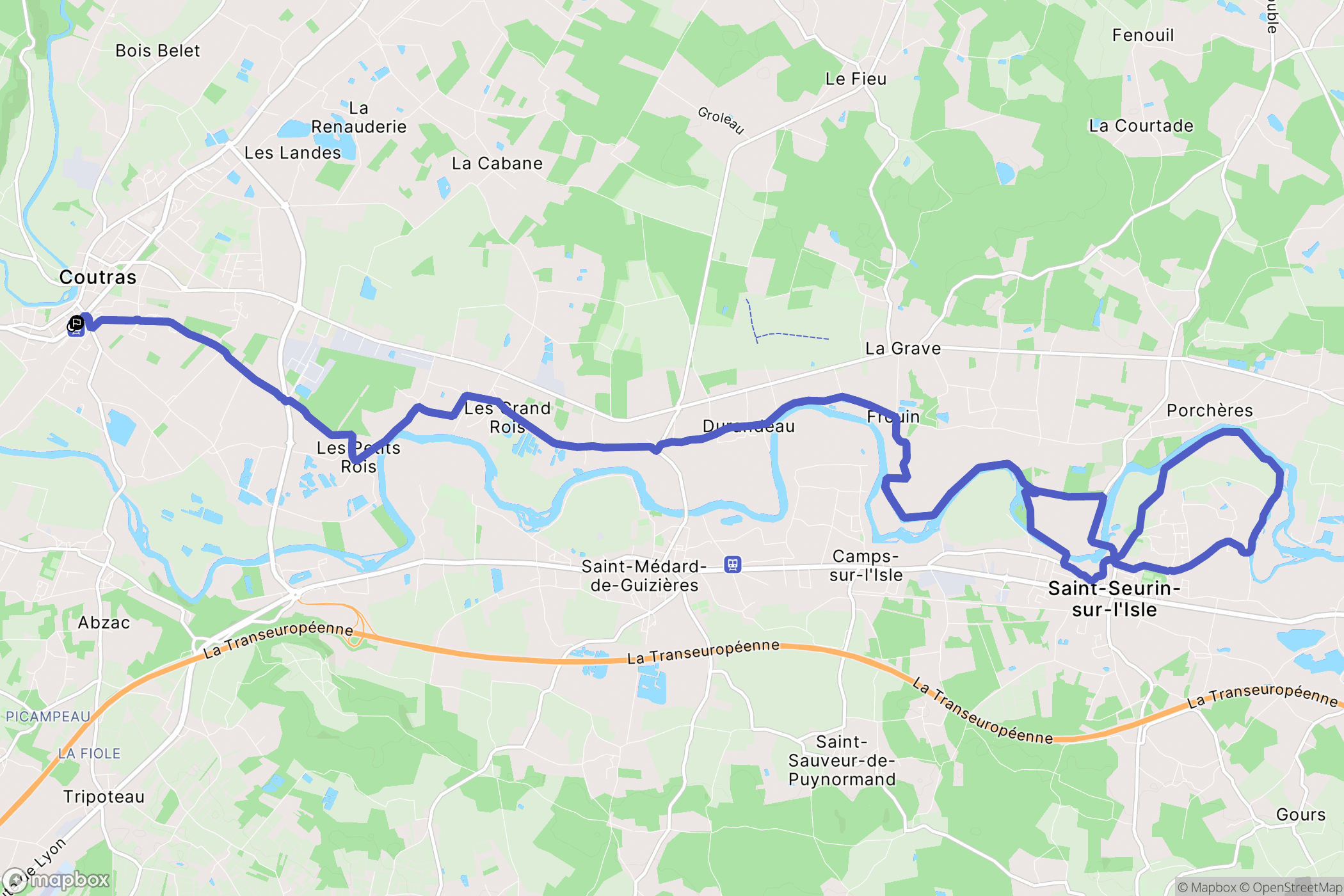 Coutras : carte du parcours de randonnée - France