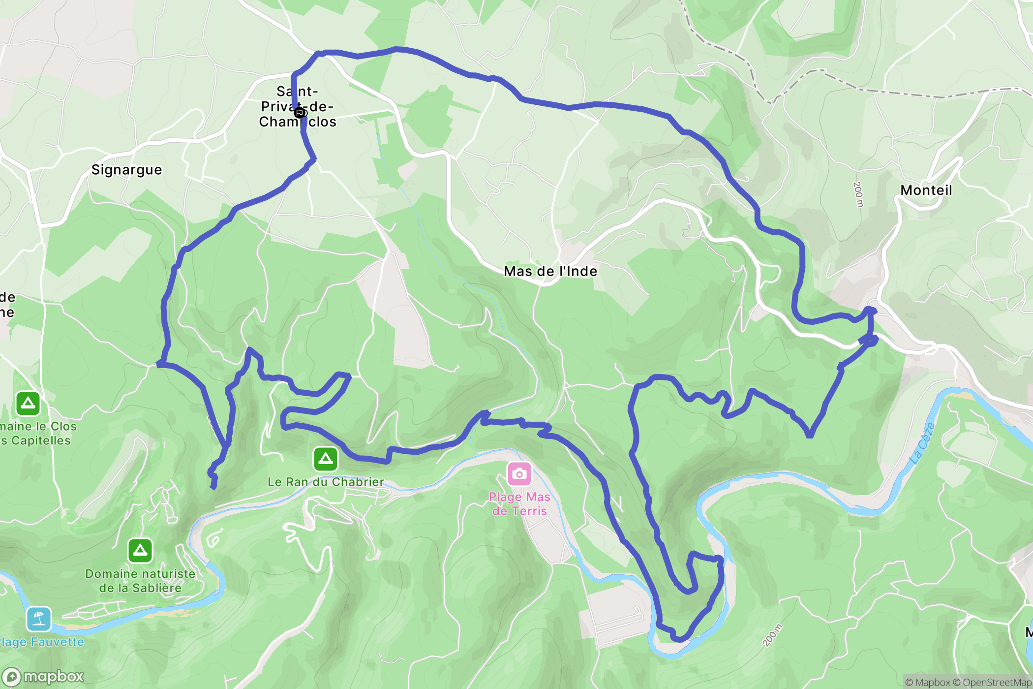 Barjac : carte du parcours de randonnée - France