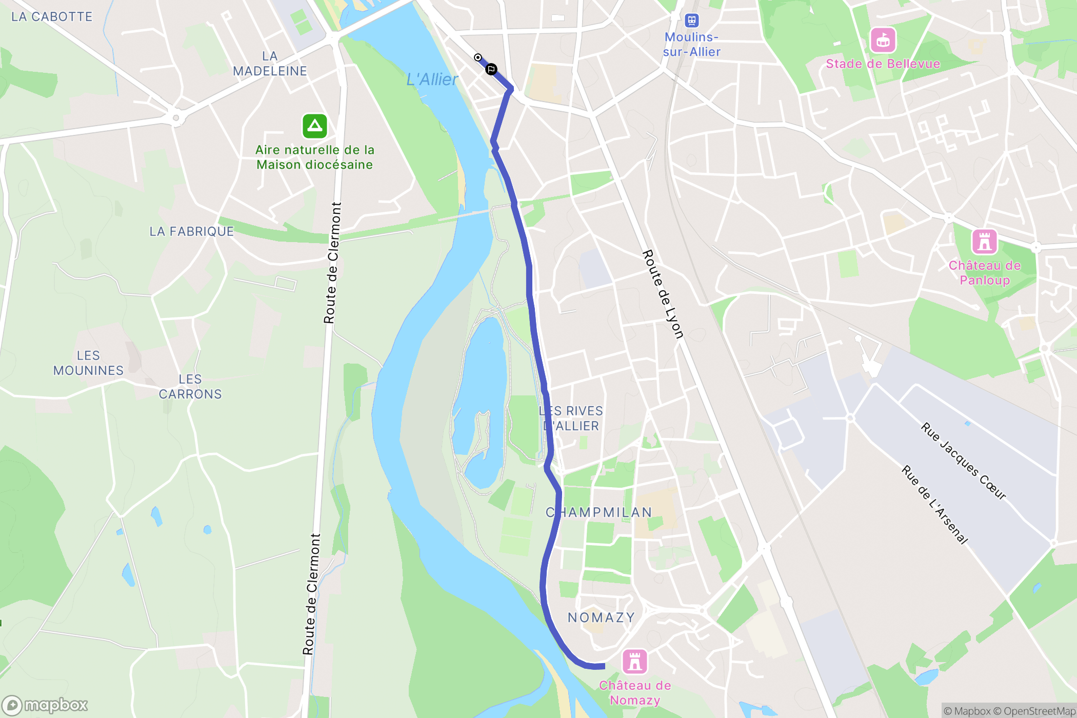 Moulins : carte du parcours de randonnée - France