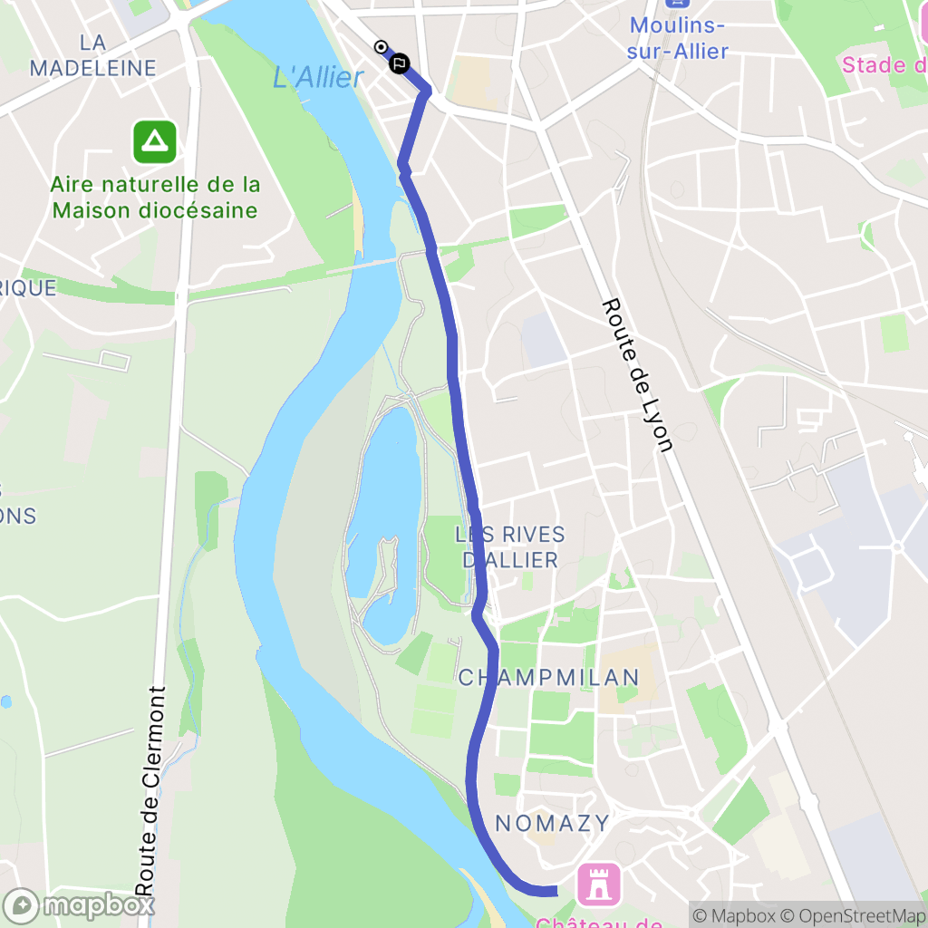 Moulins : carte du parcours de randonnée - France