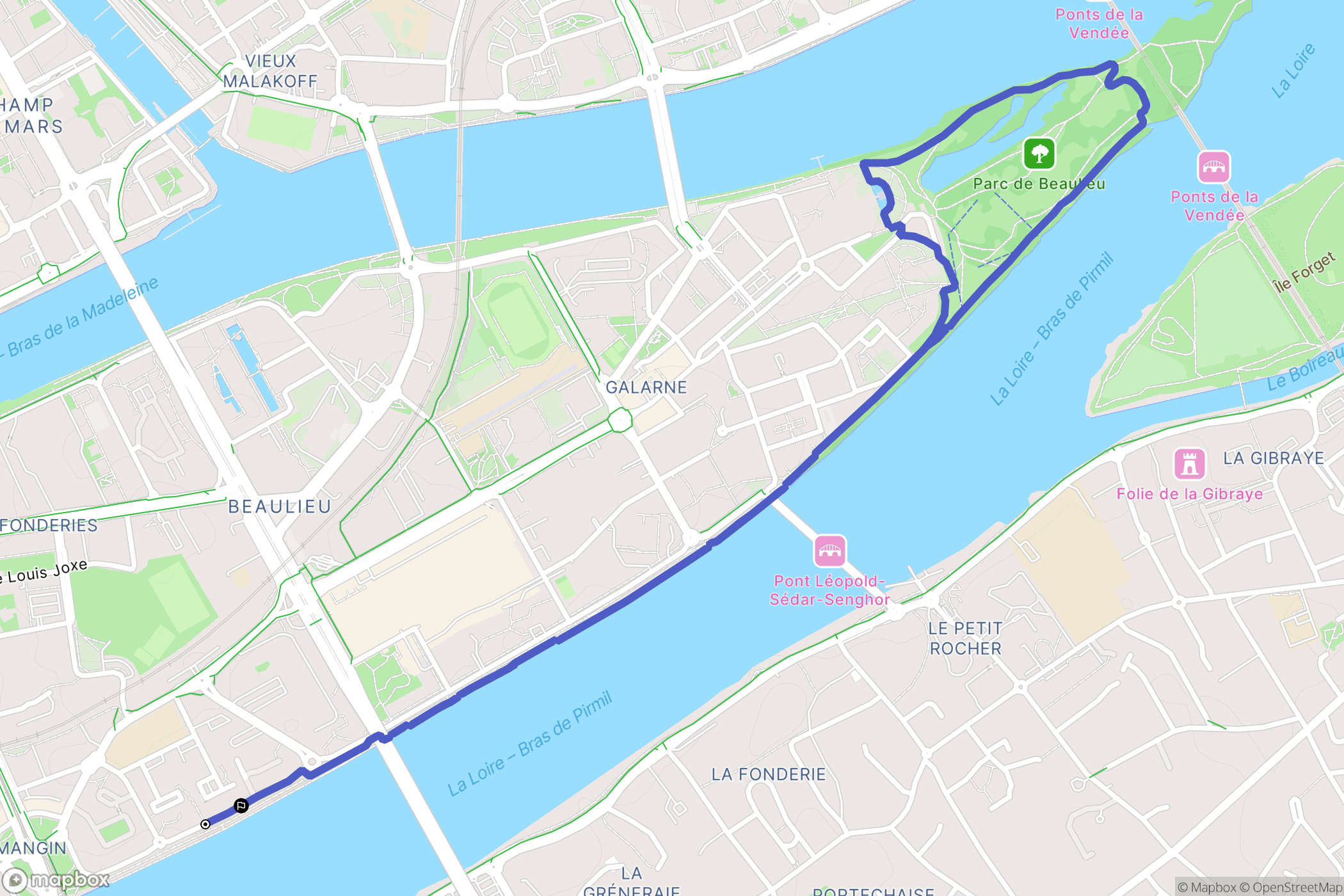 Nantes : carte du parcours de randonnée - France