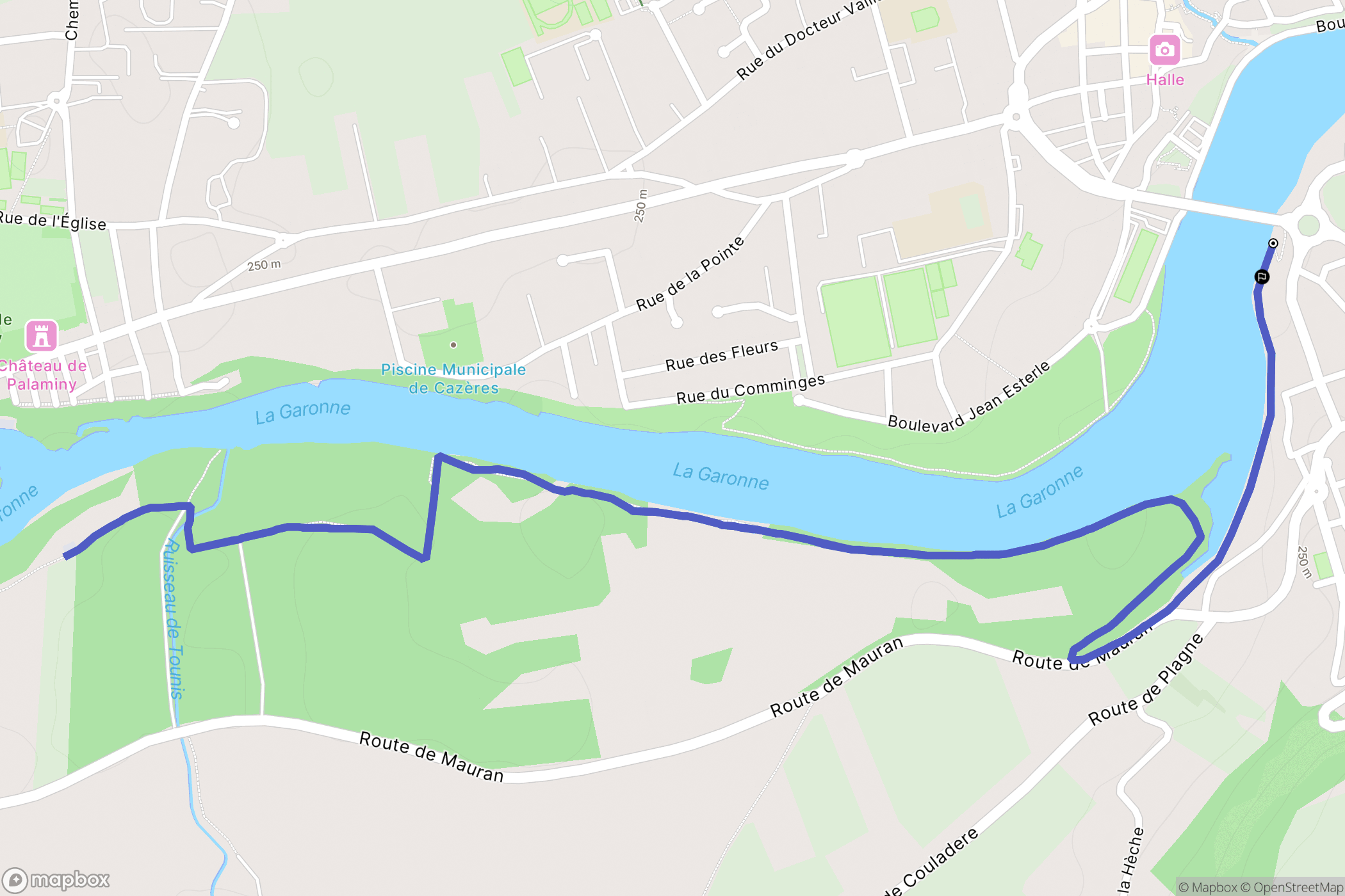Cazères : carte du parcours de randonnée - France