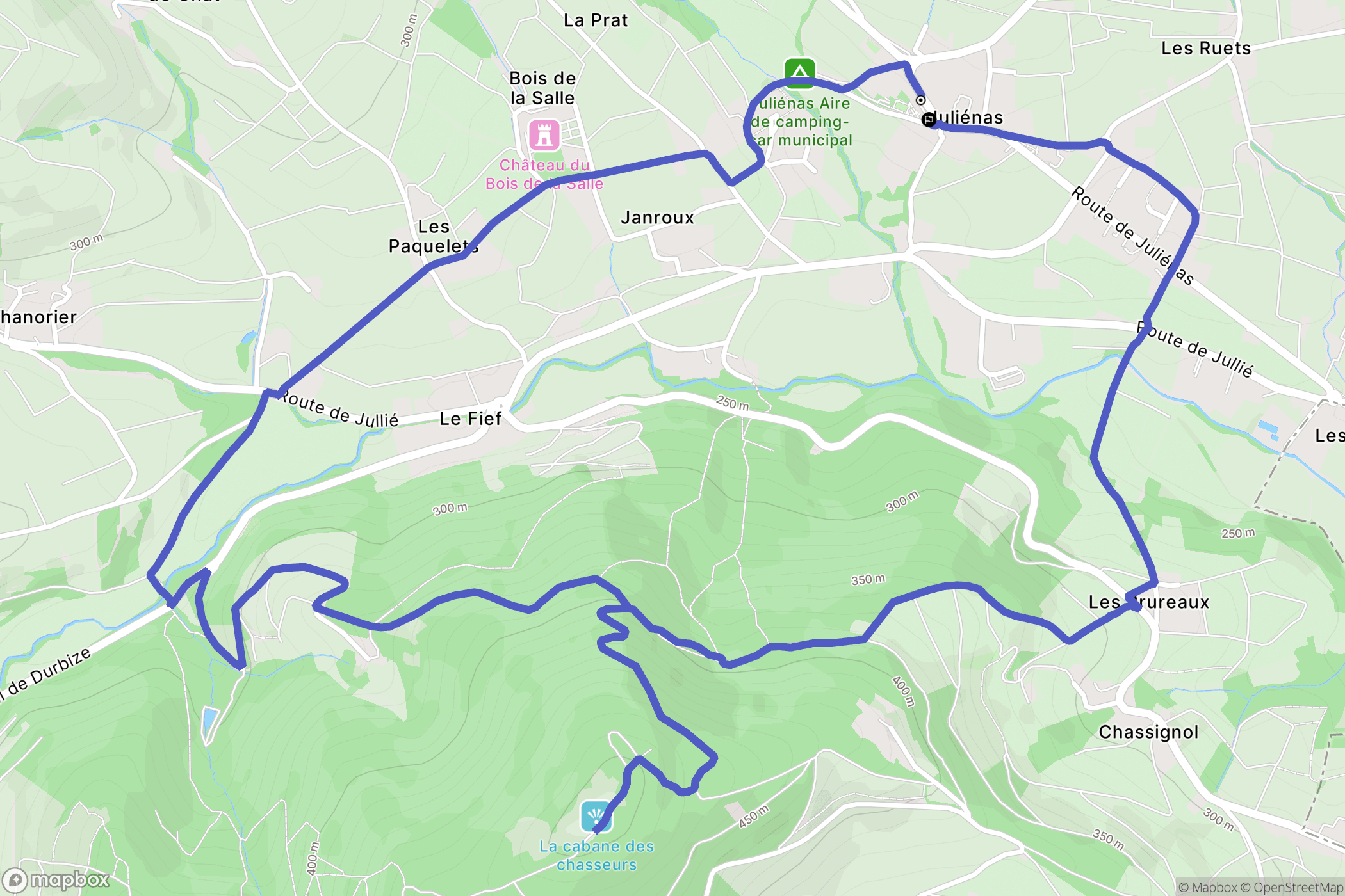 Juliénas : carte du parcours de randonnée - France