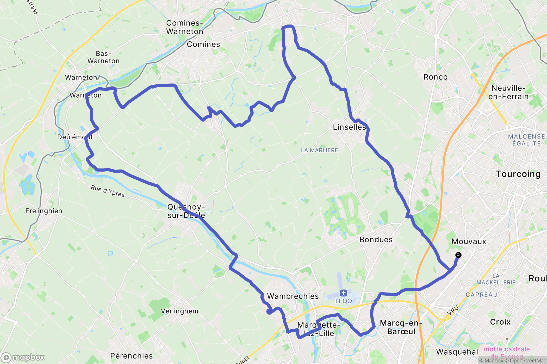 Mouvaux : carte du parcours de randonnée - France
