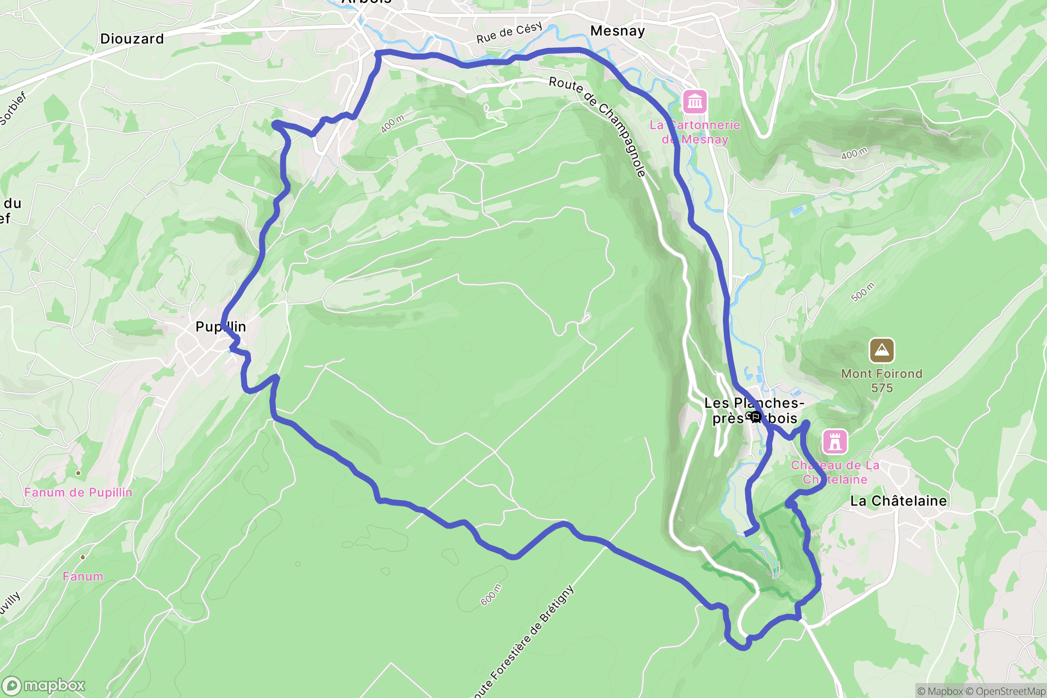 Les Planches-prés-Arbois : carte du parcours de randonnée - France