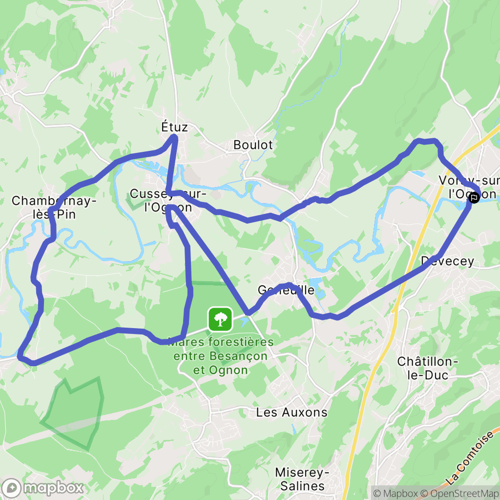 Voray sur L'ognon : carte du parcours de randonnée - France