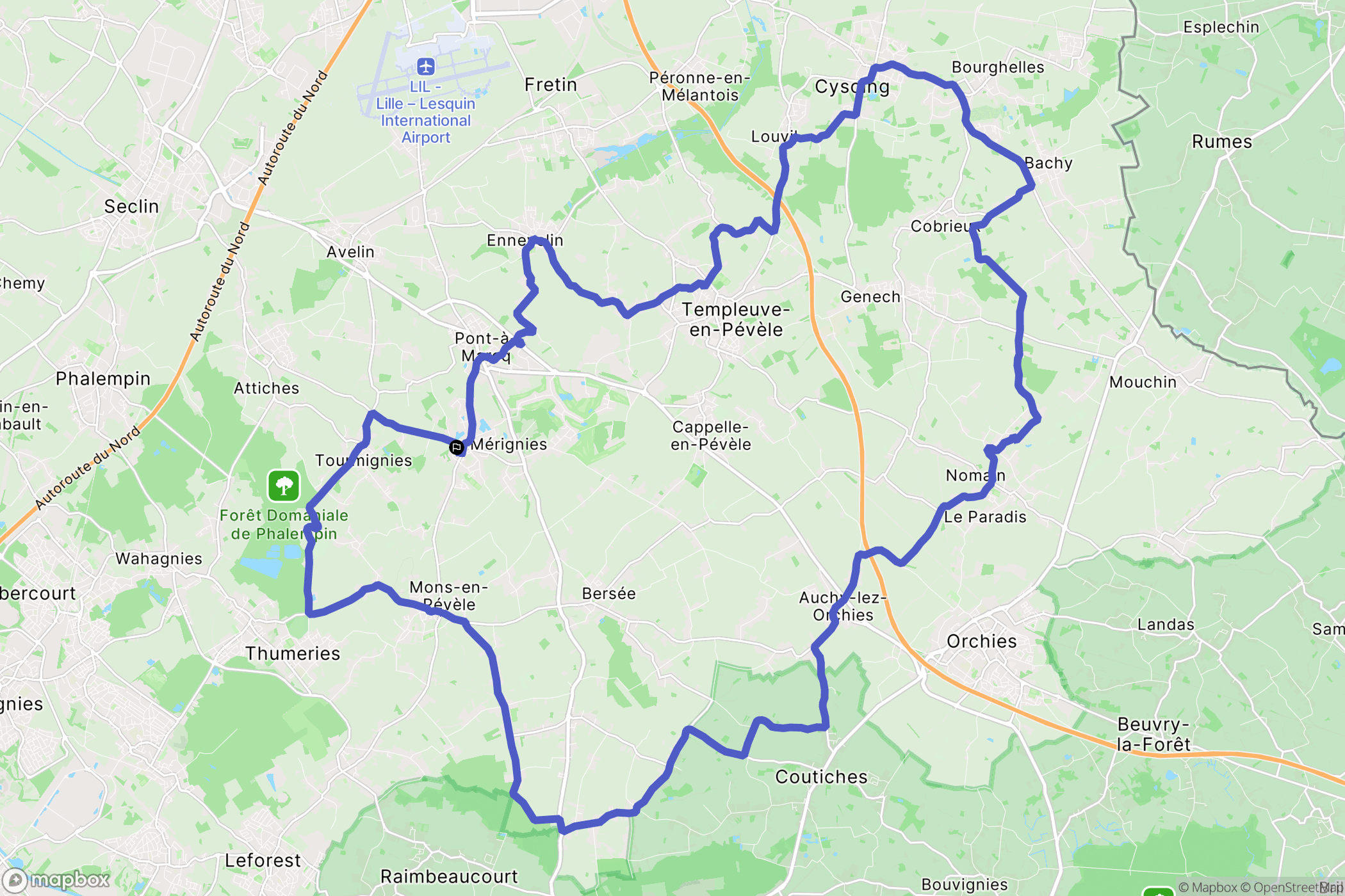 Mérignies : carte du parcours de randonnée - France