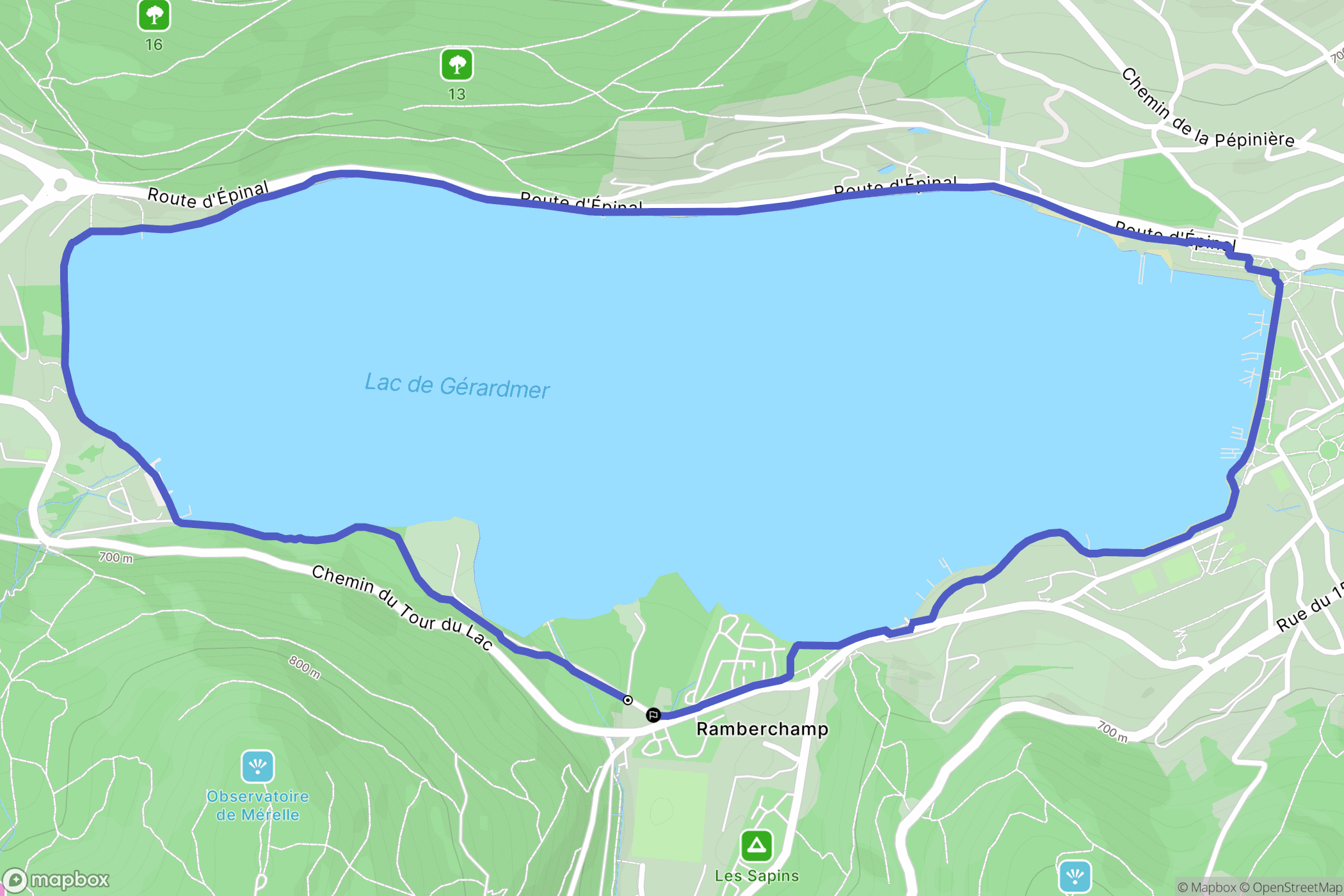 Gérardmer : carte du parcours de randonnée - France