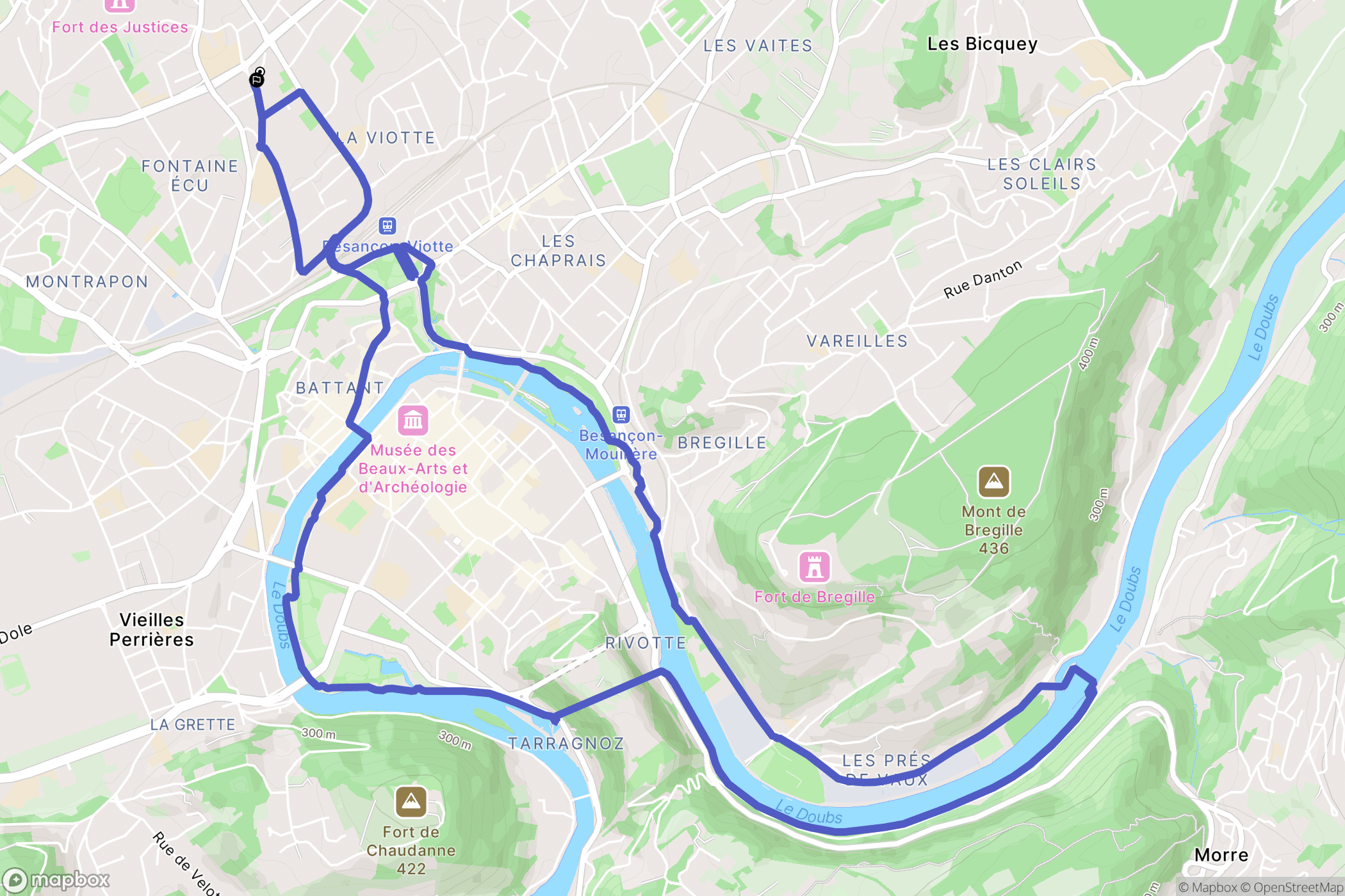 Besançon : carte du parcours de randonnée - France