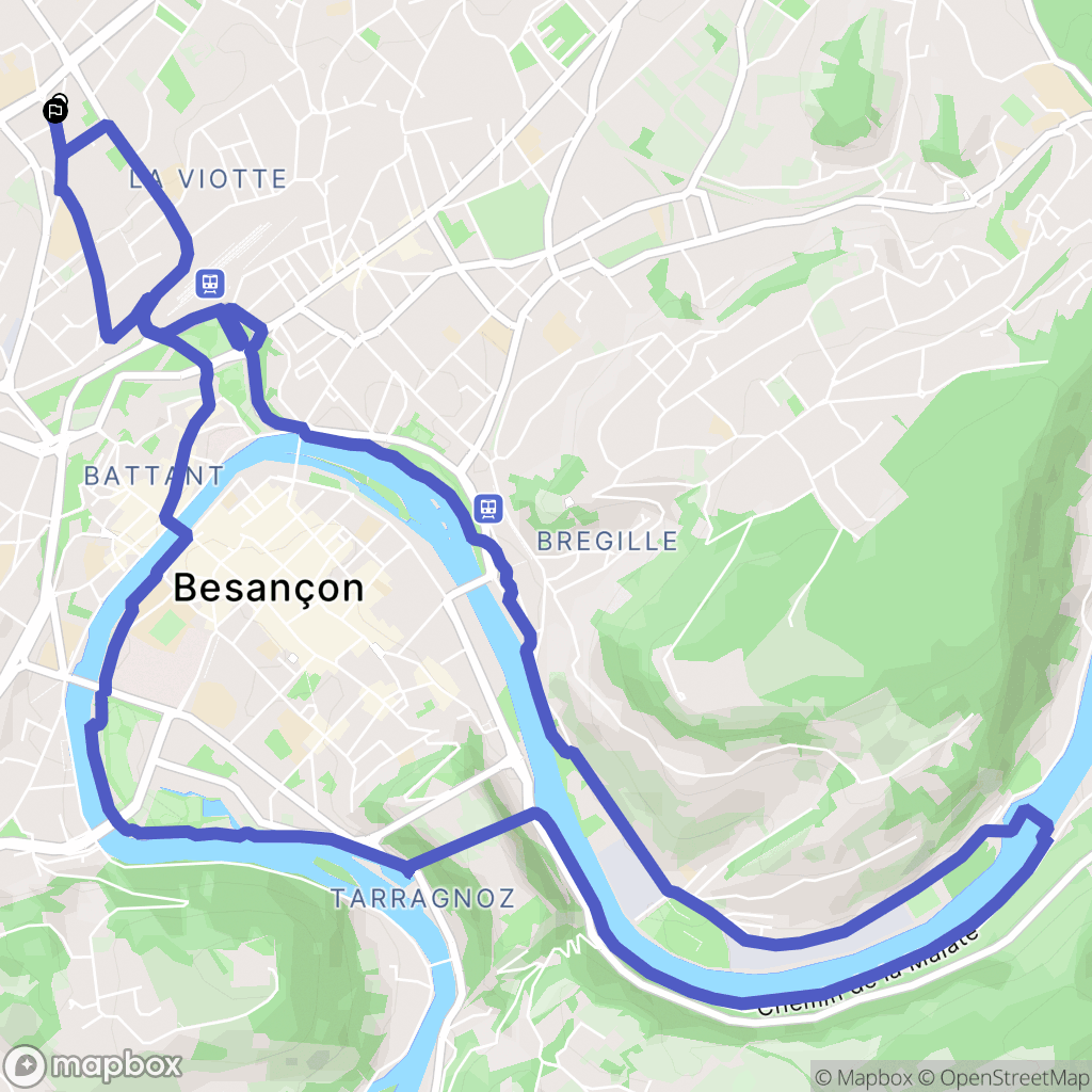 Besançon : carte du parcours de randonnée - France