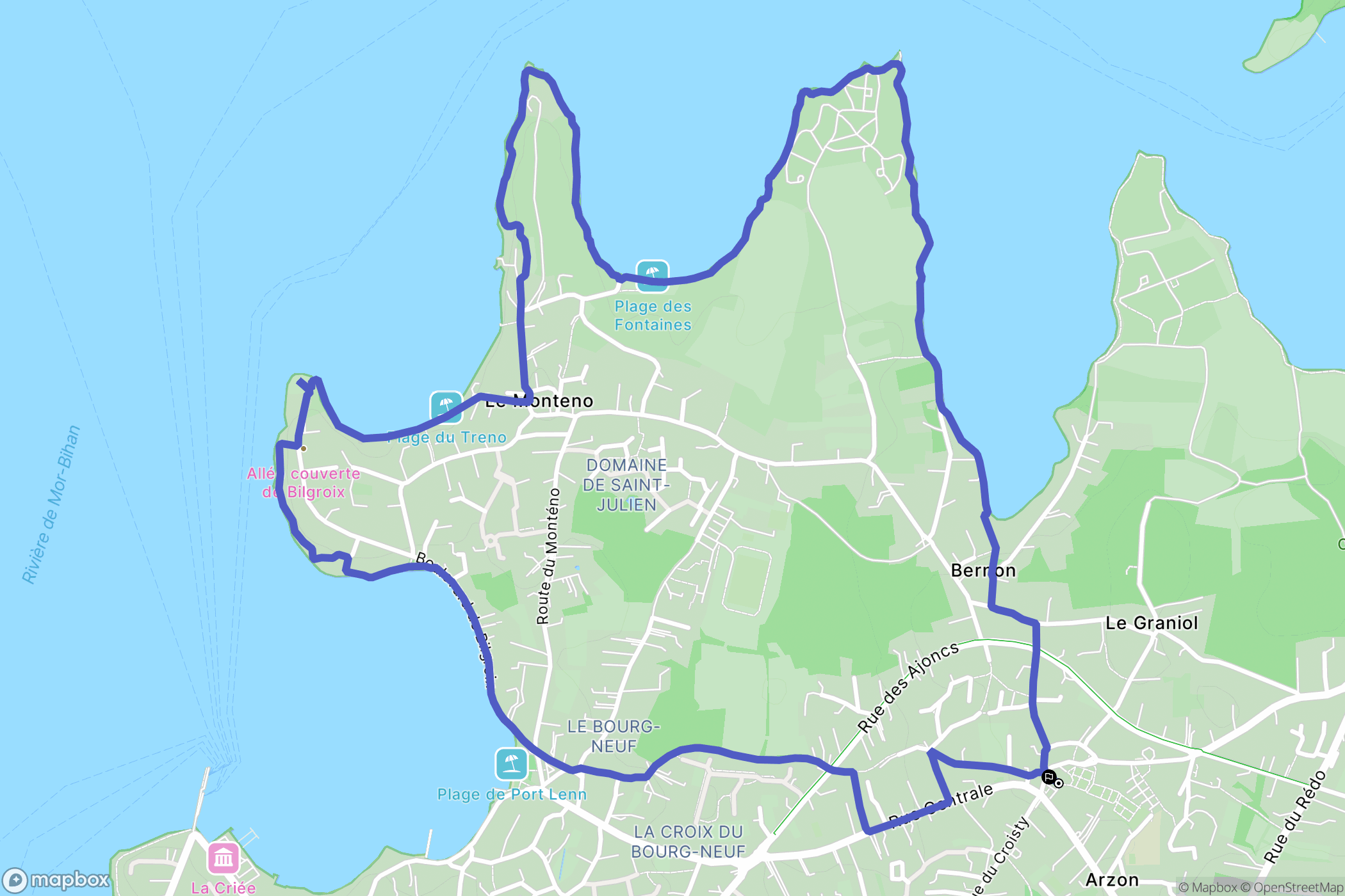 Arzon : carte du parcours de randonnée - France