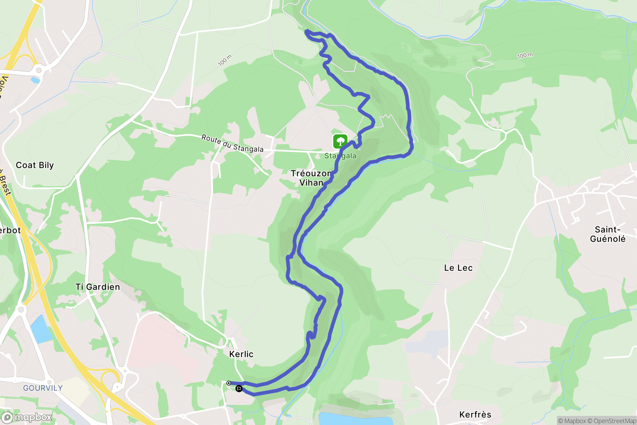 Quimper : carte du parcours de randonnée - France
