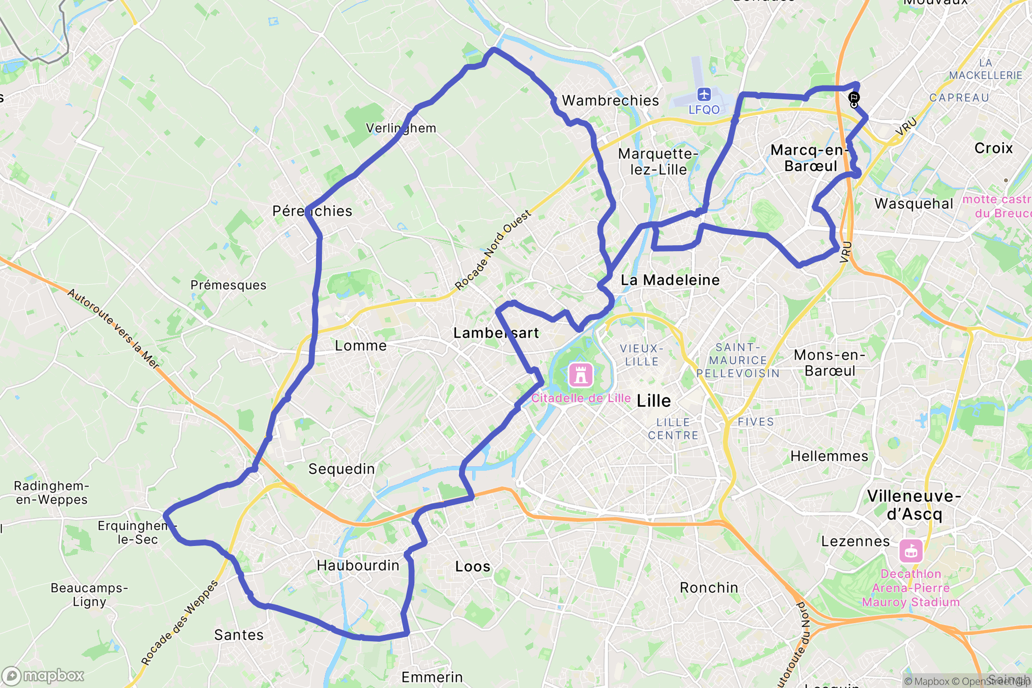 Wasquehal : carte du parcours de randonnée - France
