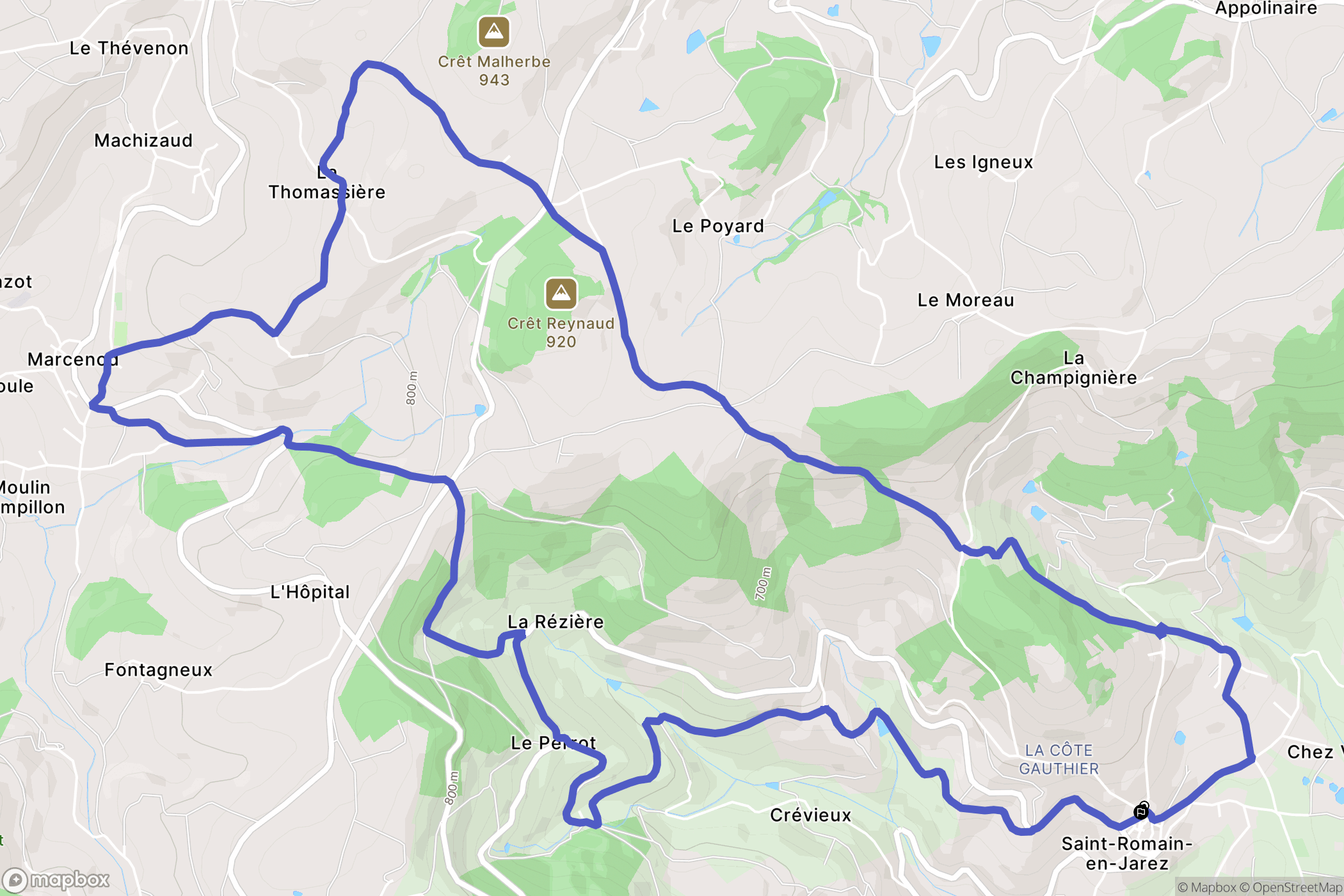 Saint-Romain-en-Jarez : carte du parcours de randonnée - France