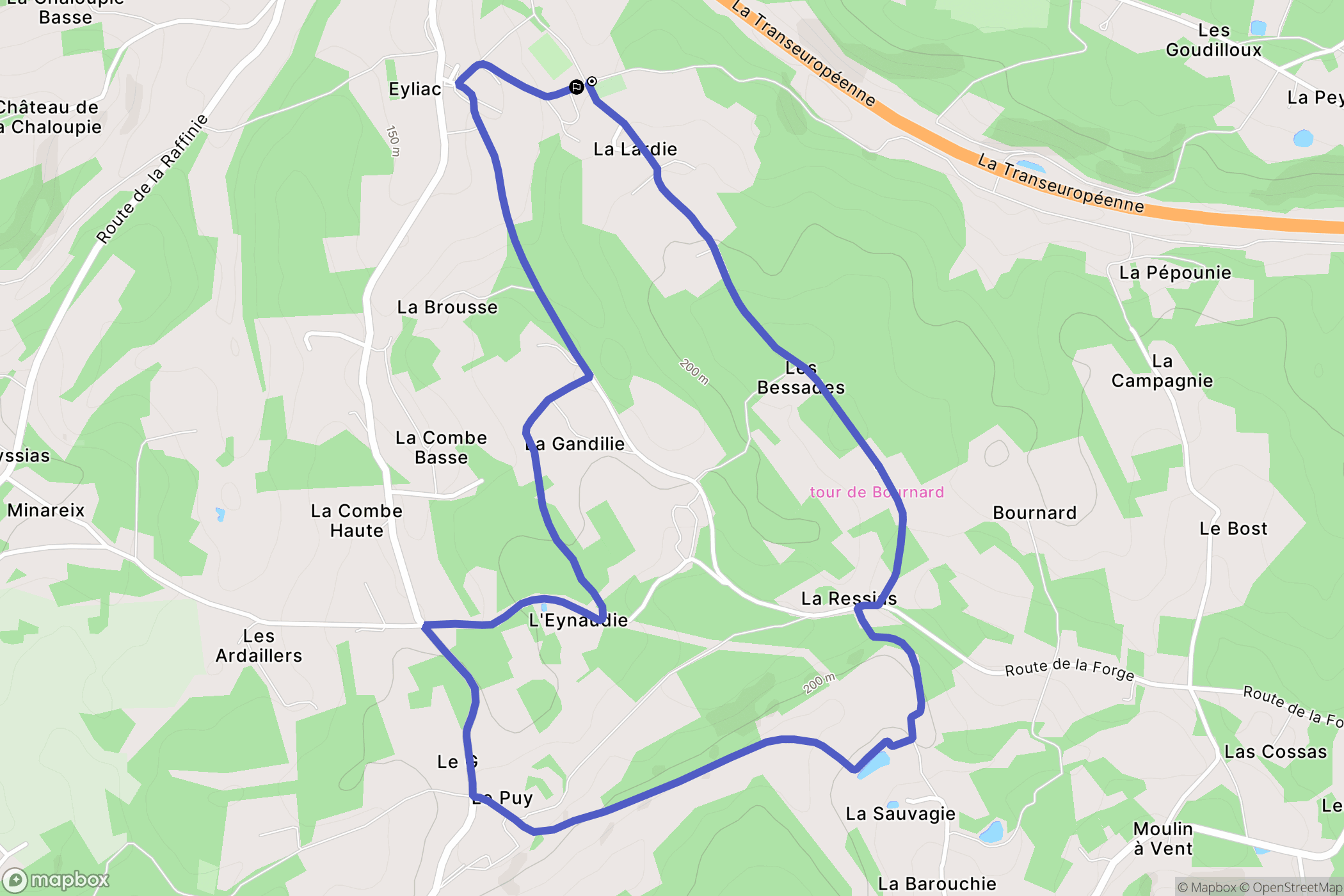 Eyliac : carte du parcours de randonnée - France