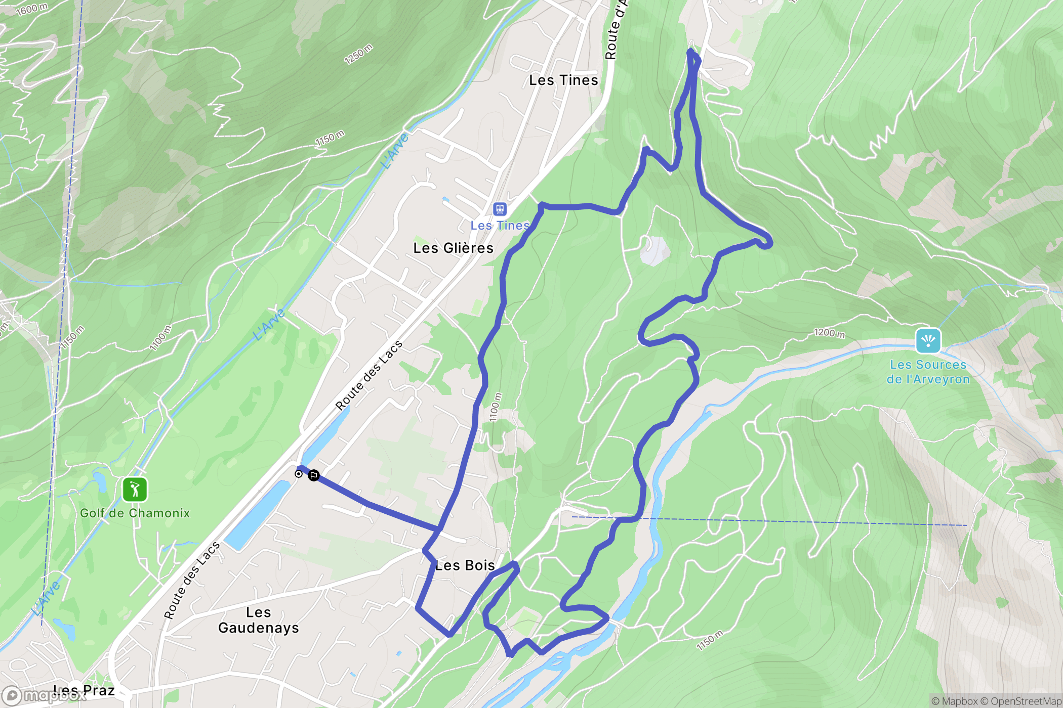 Chamonix-Mont-Blanc : carte du parcours de randonnée - France