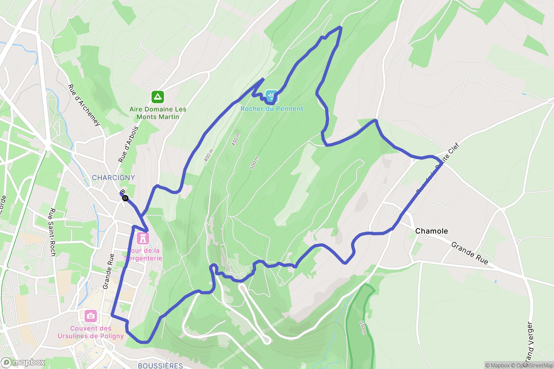 Poligny : carte du parcours de randonnée - France