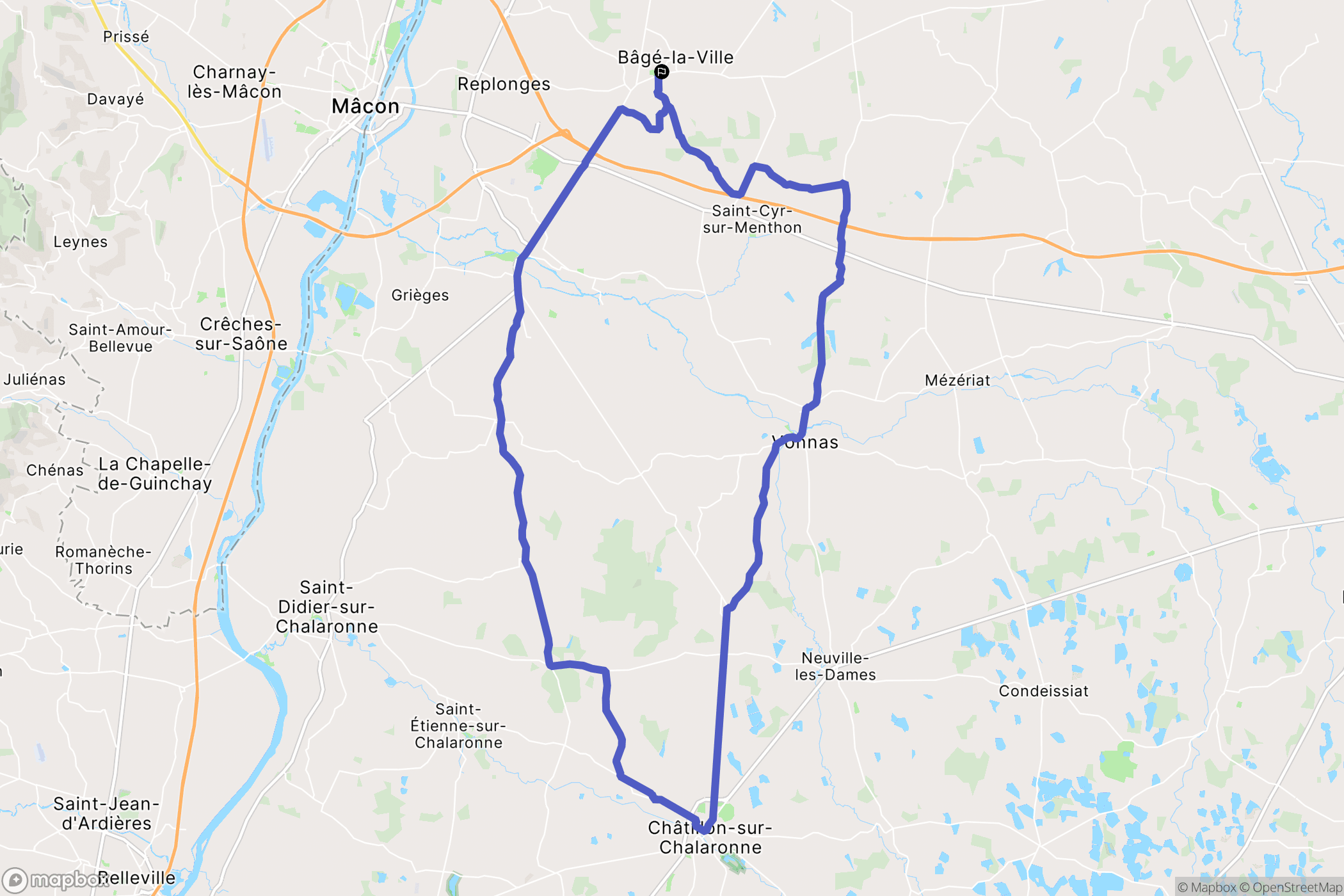 Bâgé-le-Châtel : carte du parcours de randonnée - France