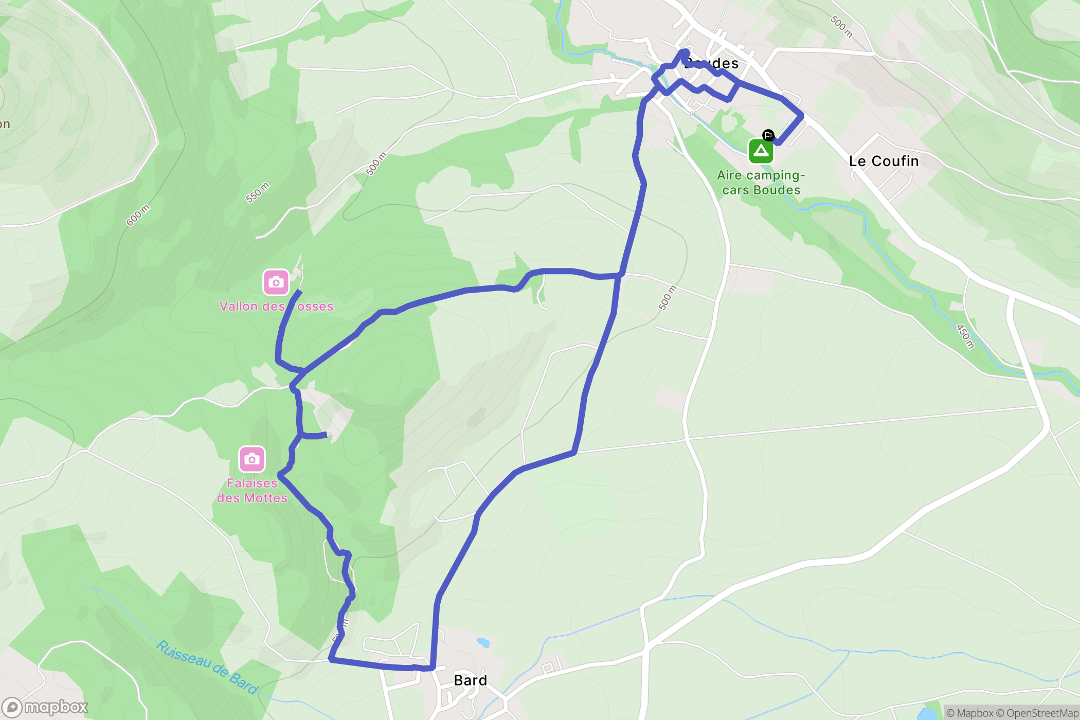 Boudes : carte du parcours de randonnée - France
