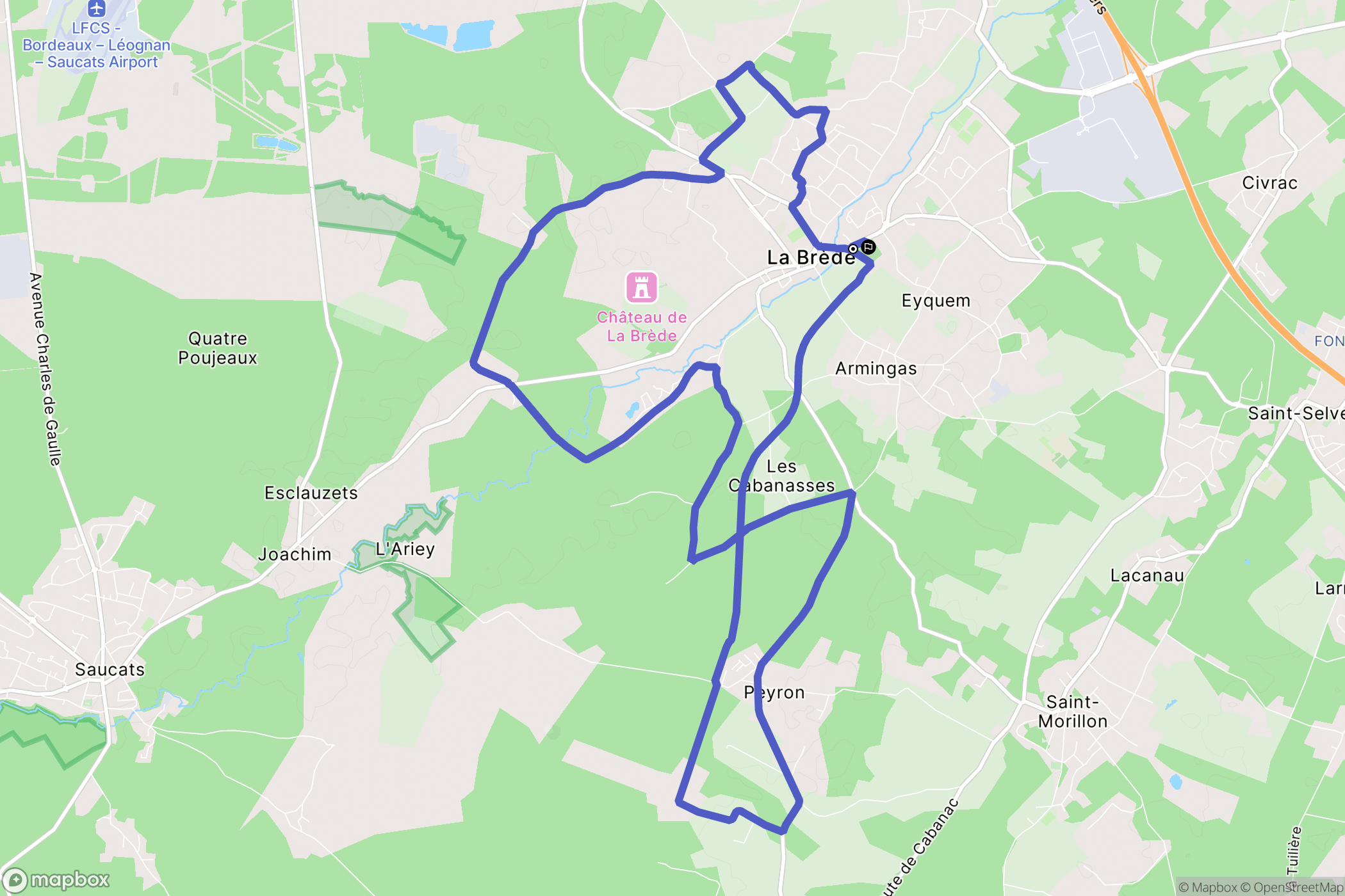 La Brède : carte du parcours de randonnée - France
