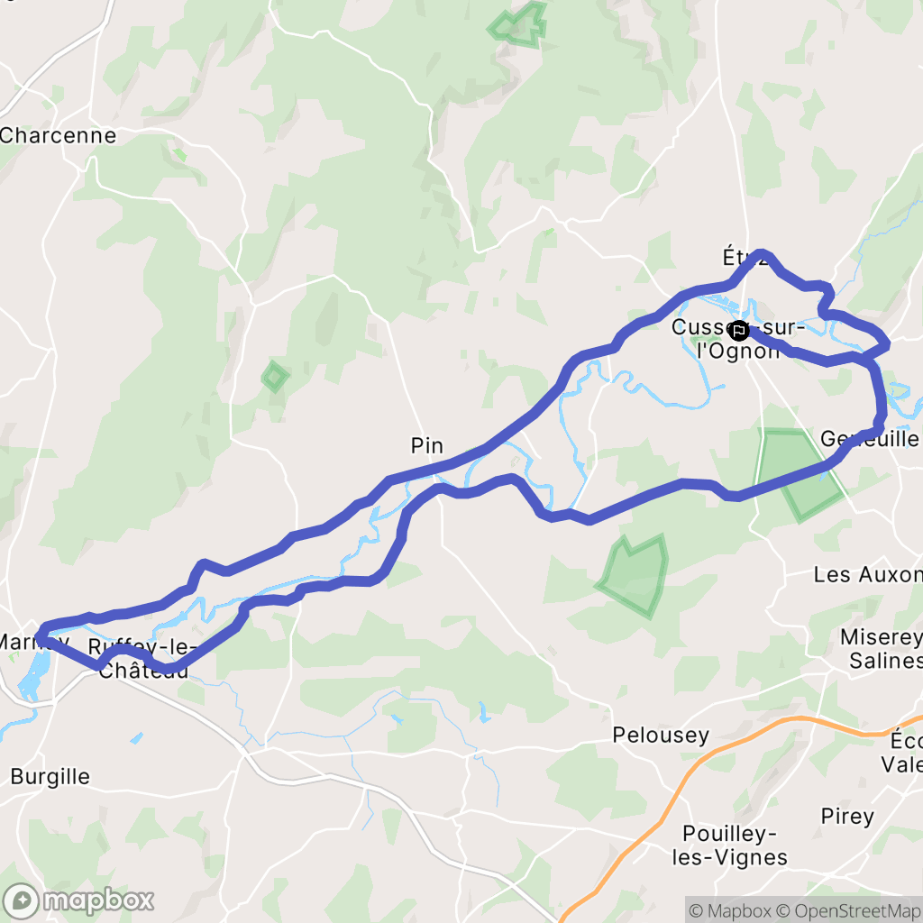 Cussey-sur-l'Ognon : carte du parcours de randonnée - France