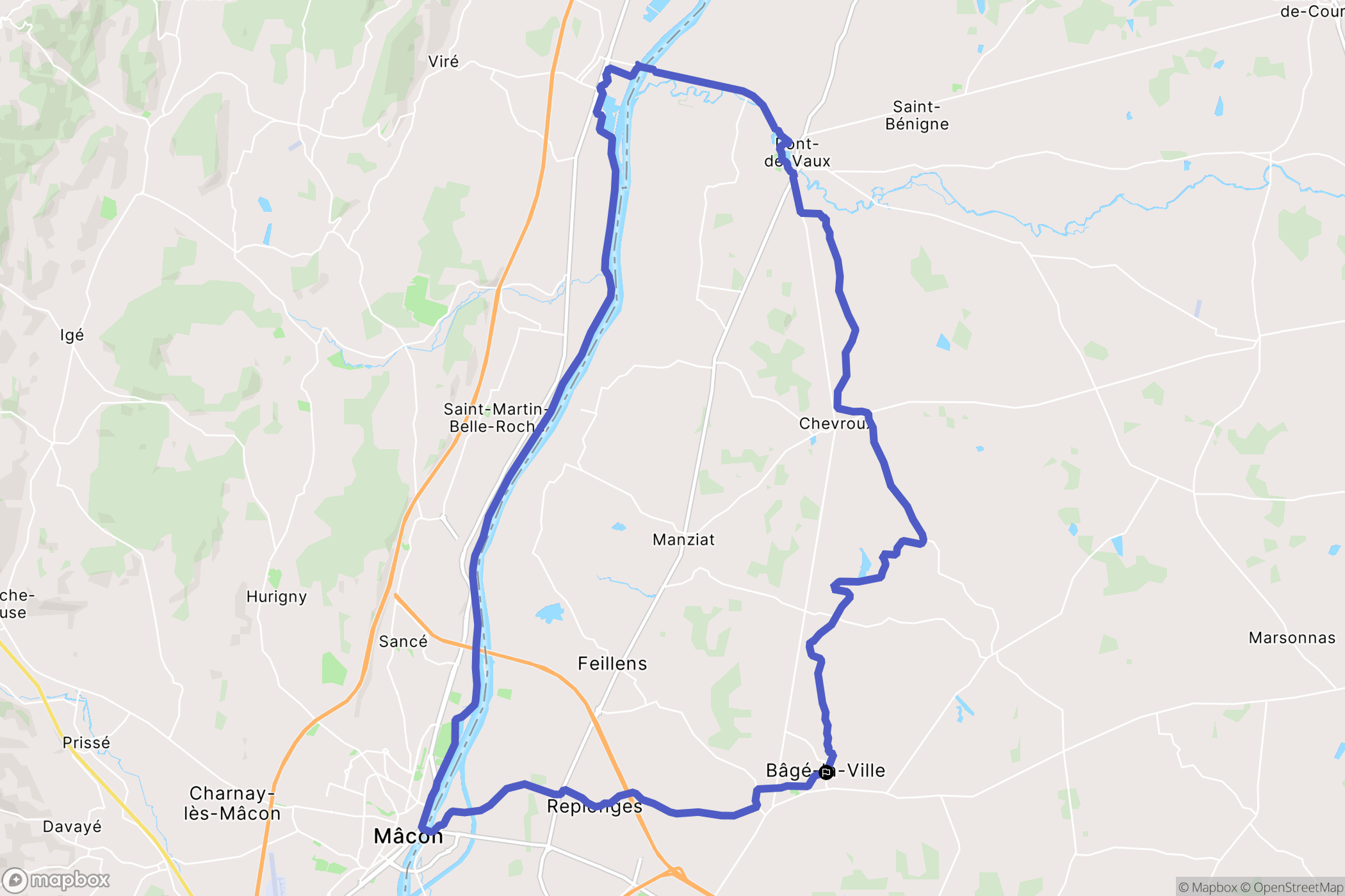 Bâgé-Dommartin : carte du parcours de randonnée - France