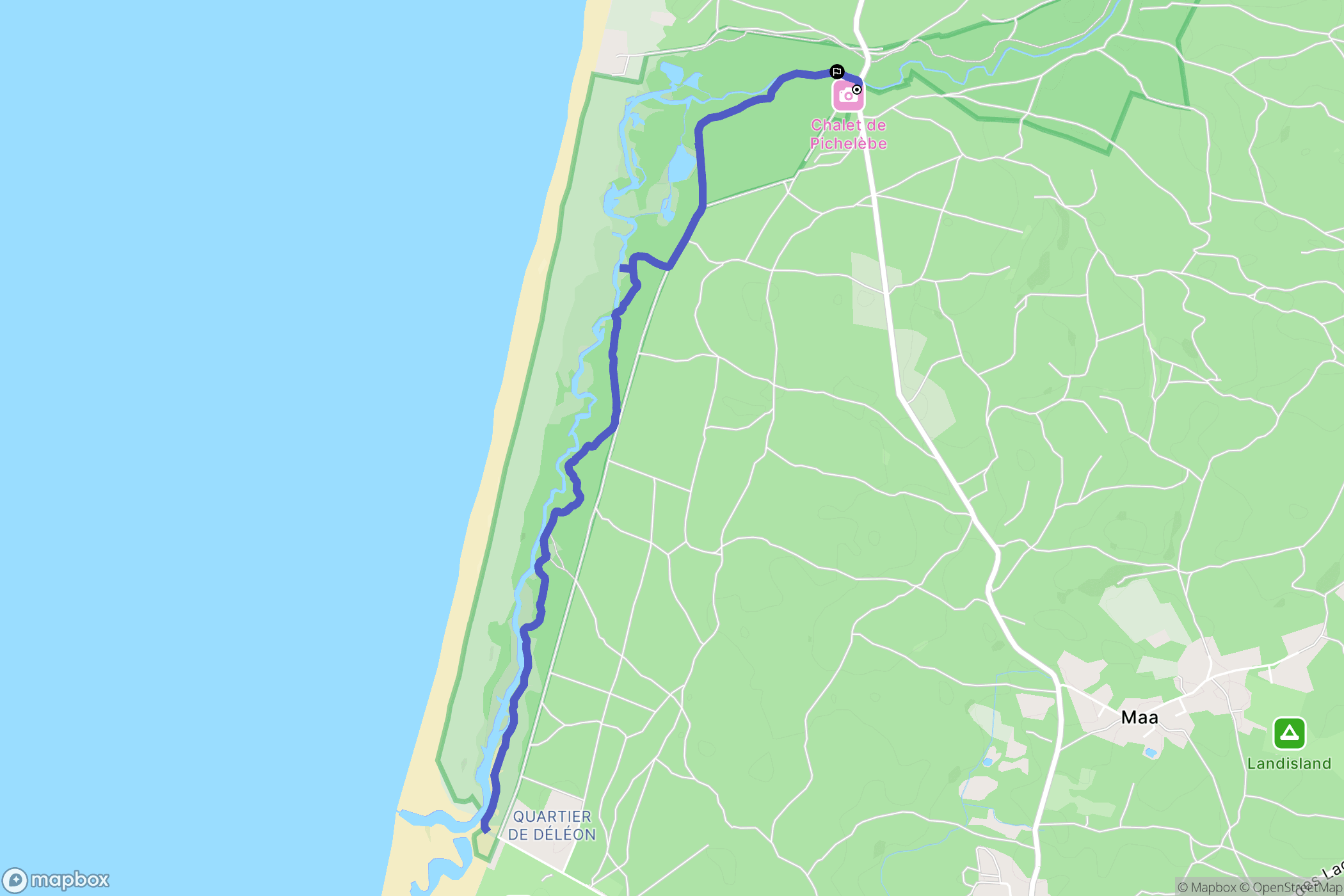 Moliets-et-Maa : carte du parcours de randonnée - France