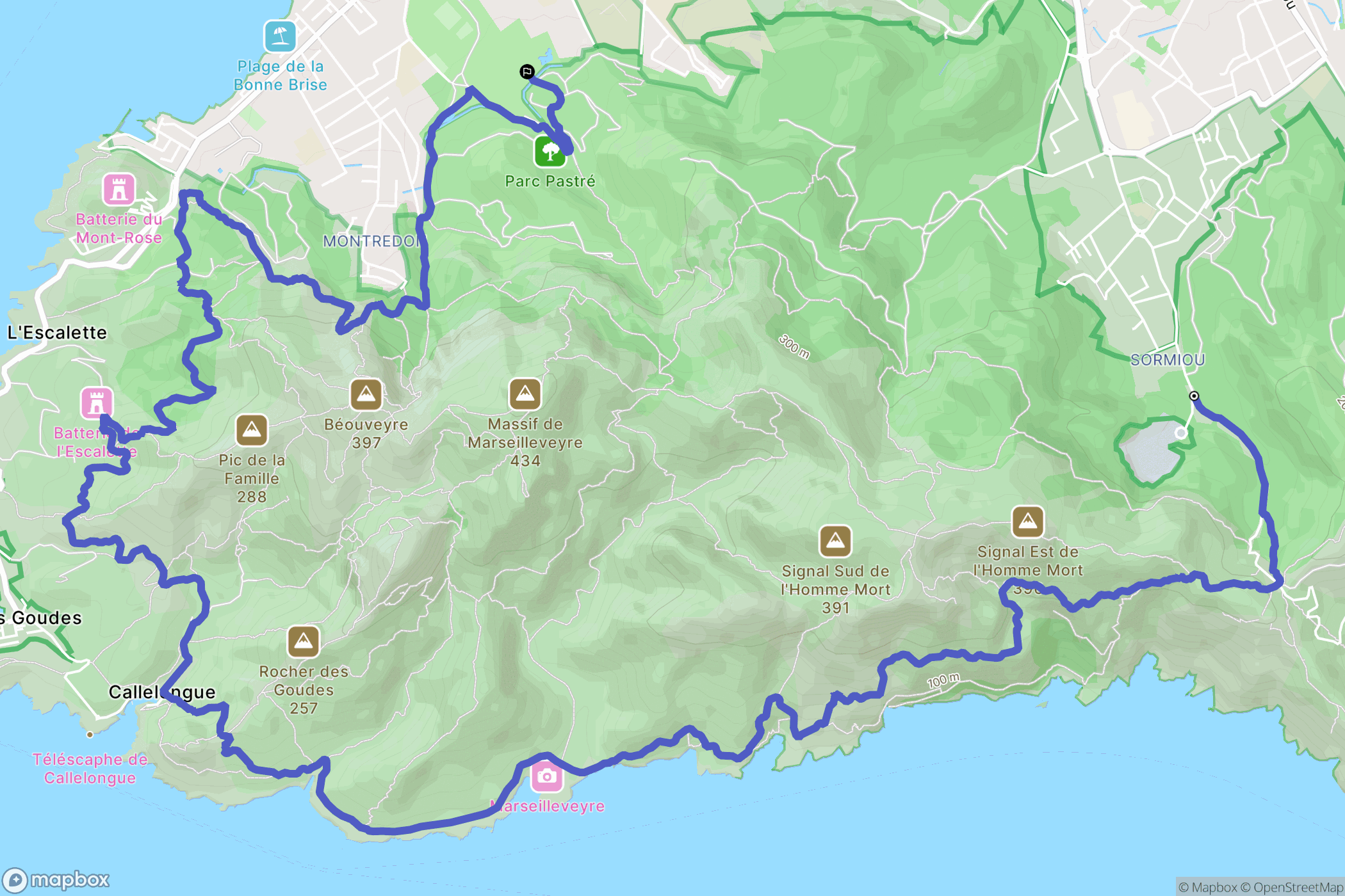 Marseille : carte du parcours de randonnée - France