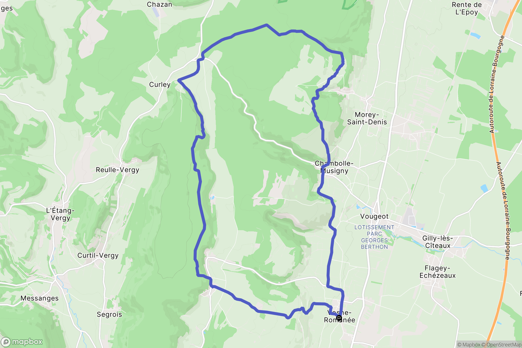 Vosne-Romanée : carte du parcours de randonnée - France
