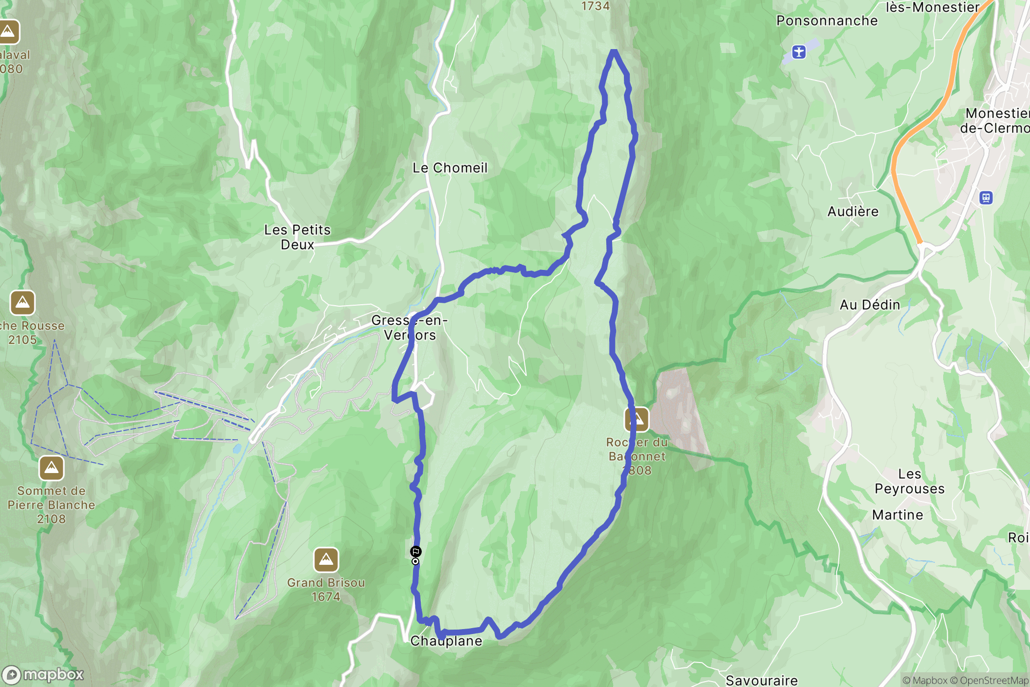Gresse-en-Vercors : carte du parcours de randonnée - France