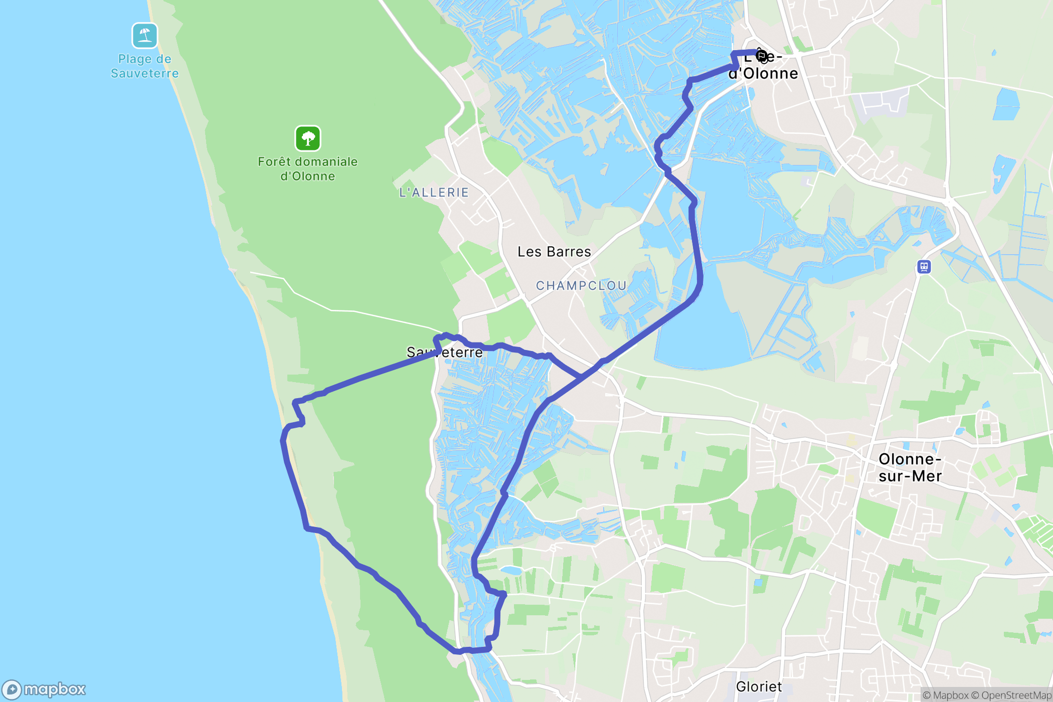 L'Île-d'Olonne : carte du parcours de randonnée - France
