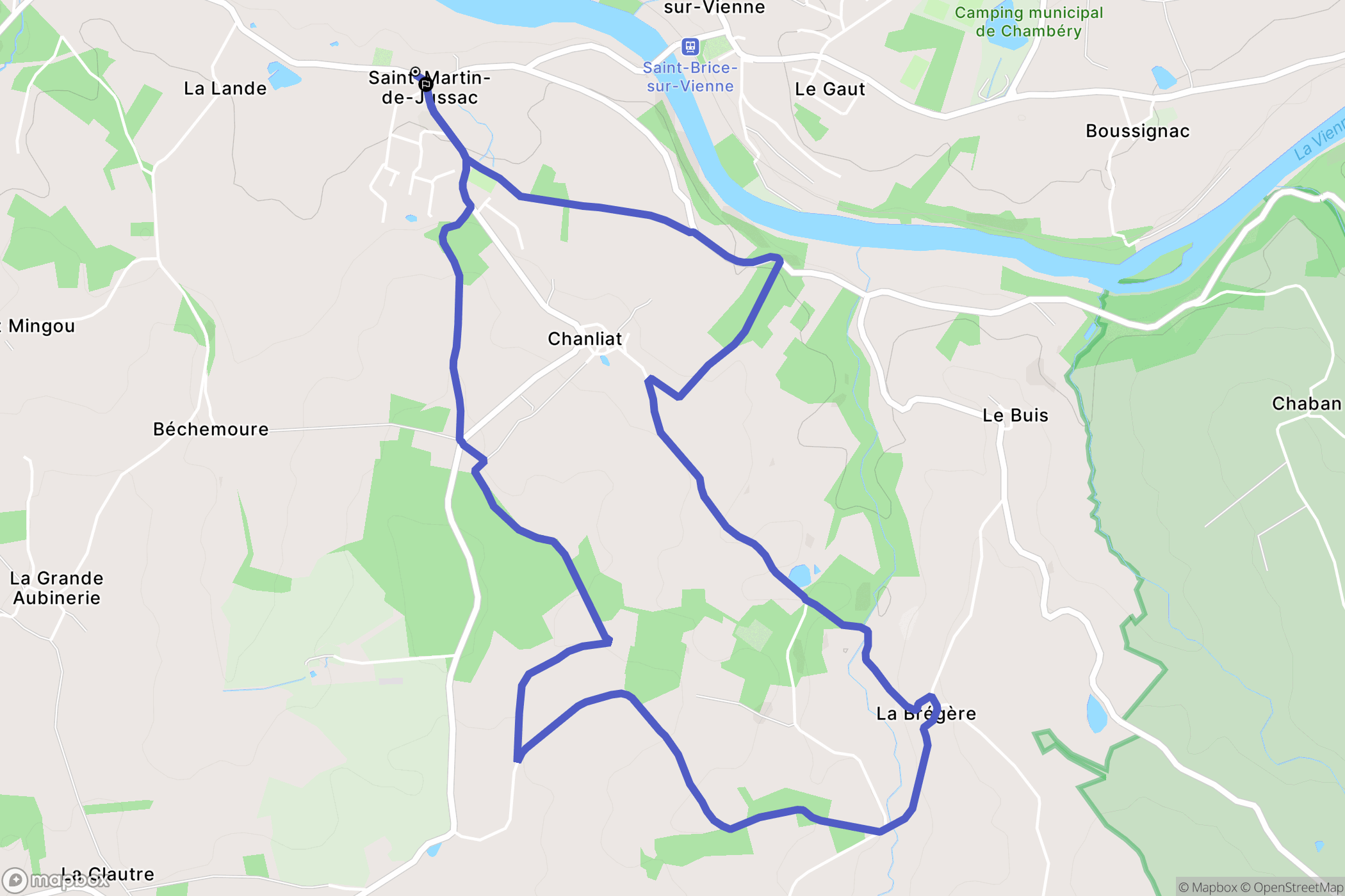 Saint-Martin-de-Jussac : carte du parcours de randonnée - France
