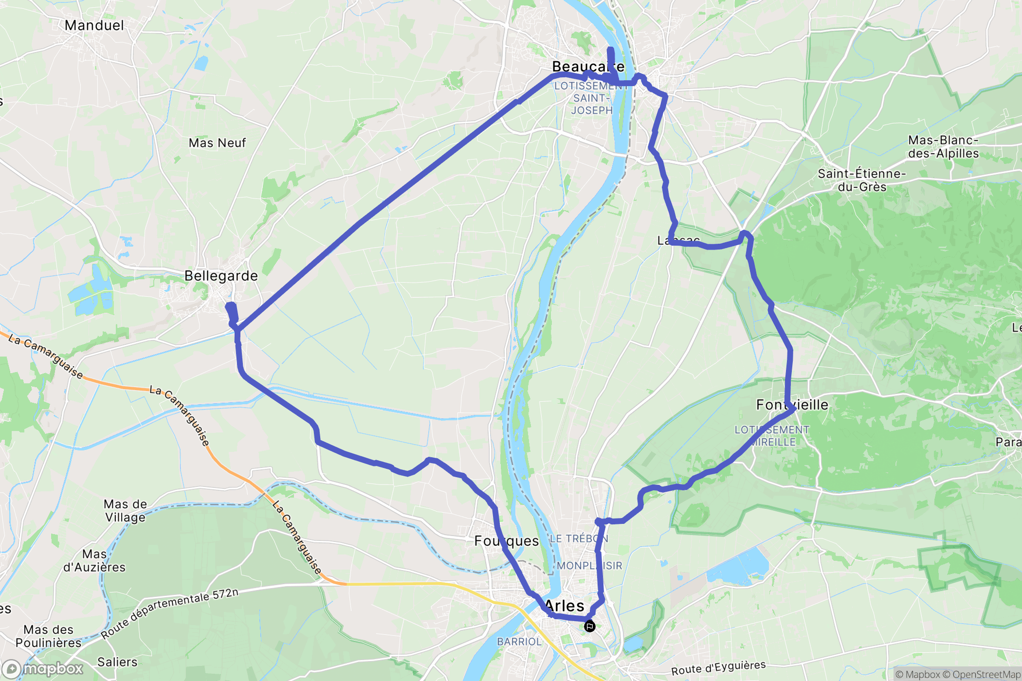 Arles : carte du parcours de randonnée - France
