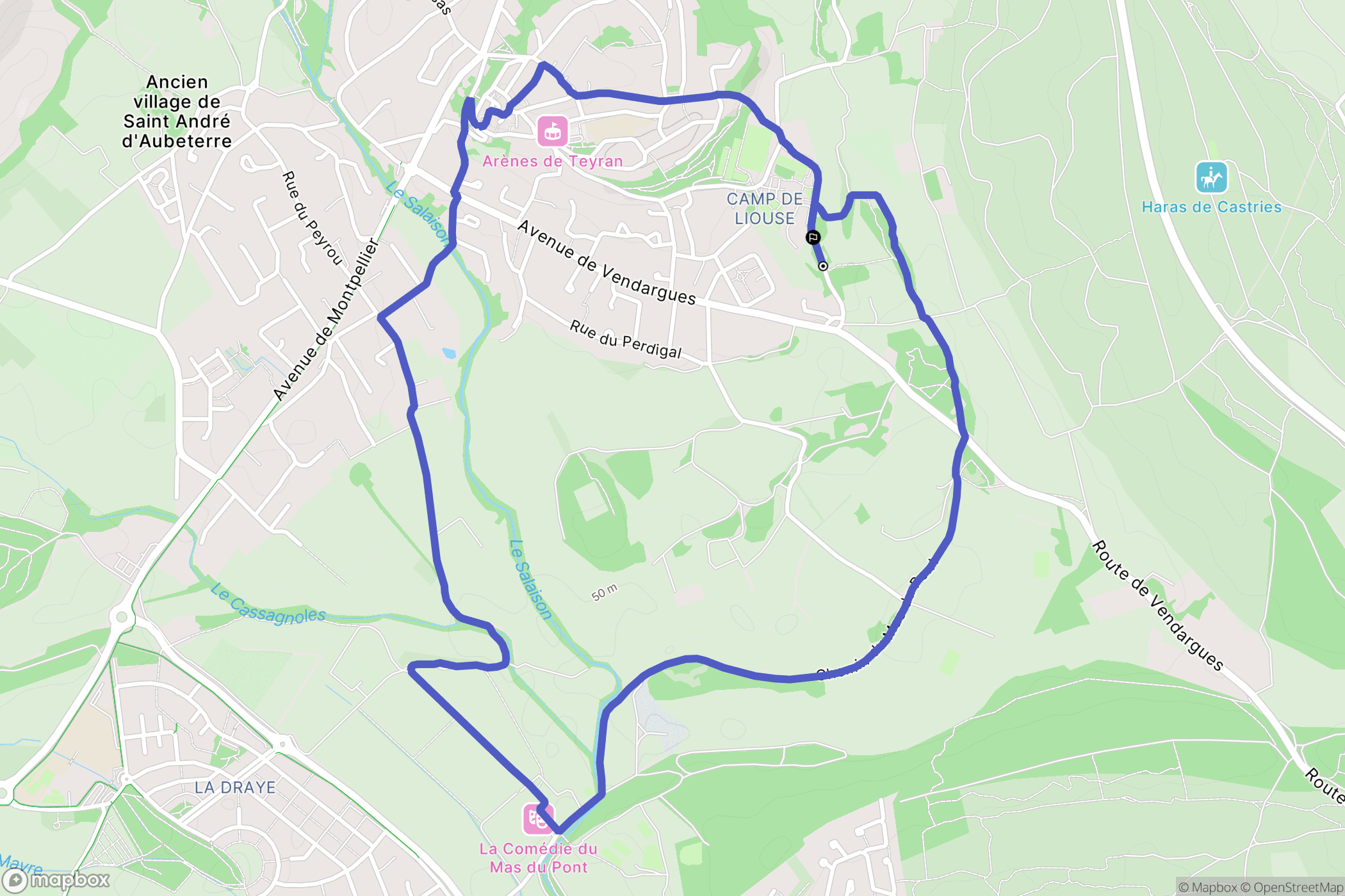 Teyran : carte du parcours de randonnée - France