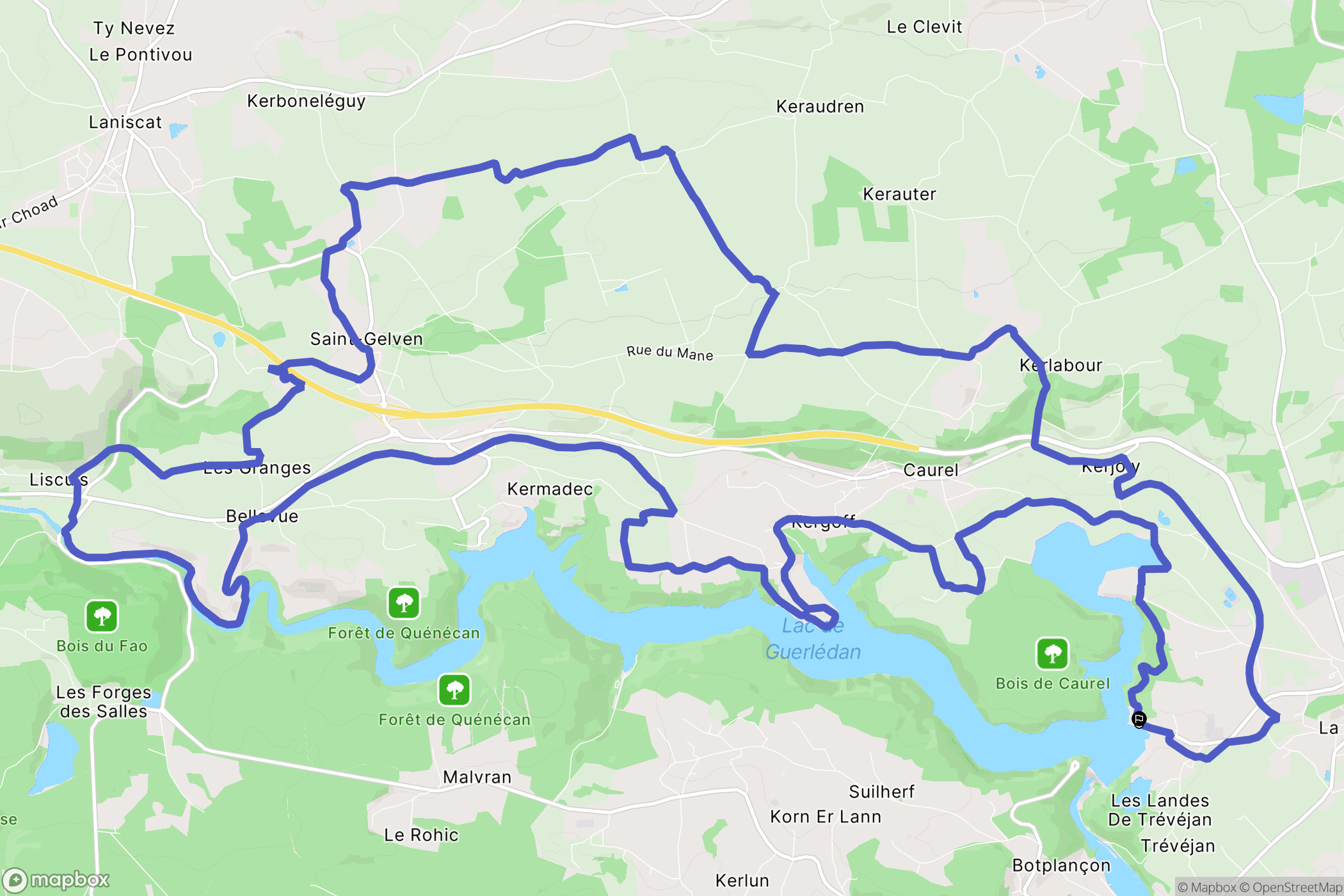 Guerlédan : carte du parcours de randonnée - France