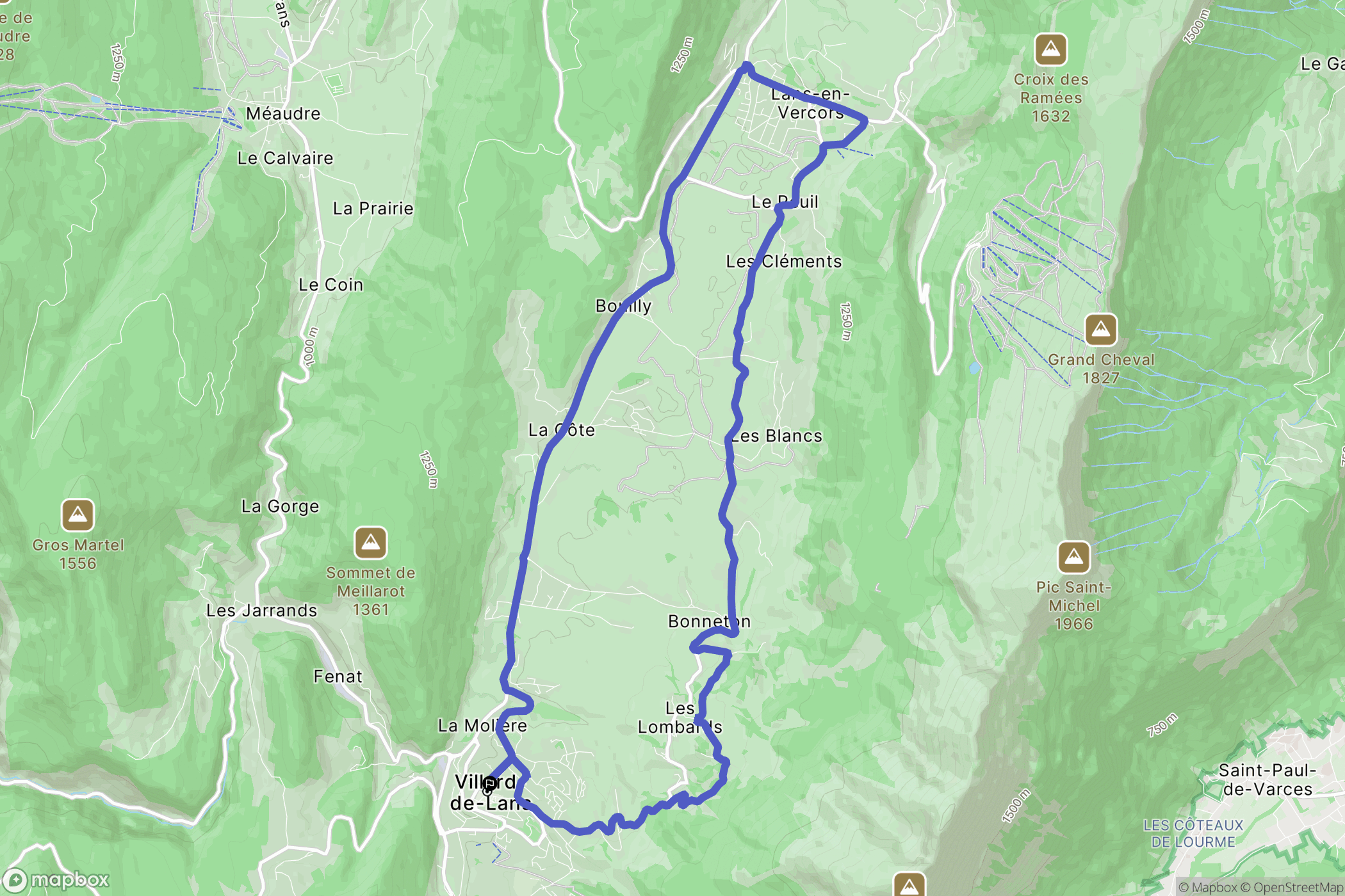 Villard-de-Lans : carte du parcours de randonnée - France
