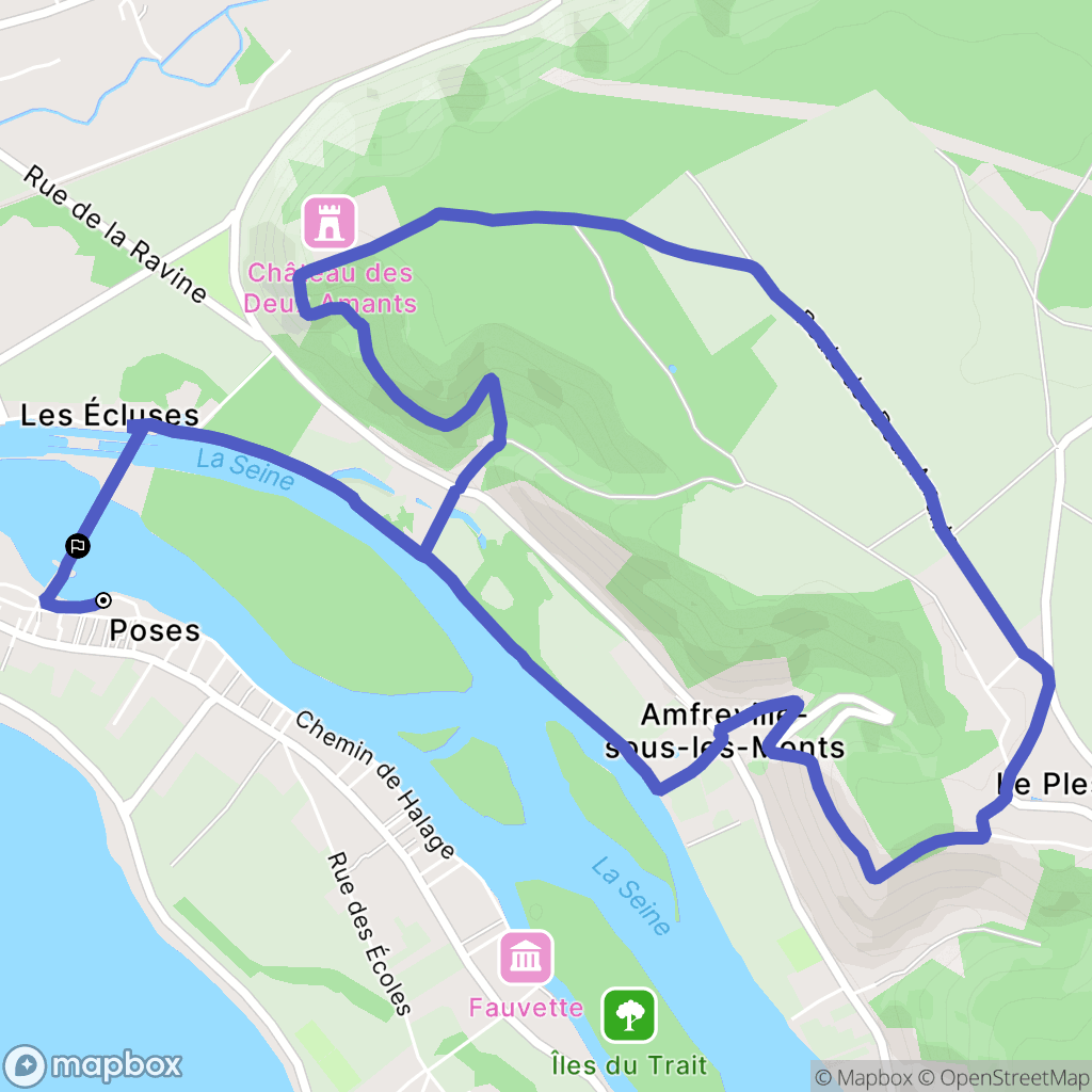 Poses : carte du parcours de randonnée - France