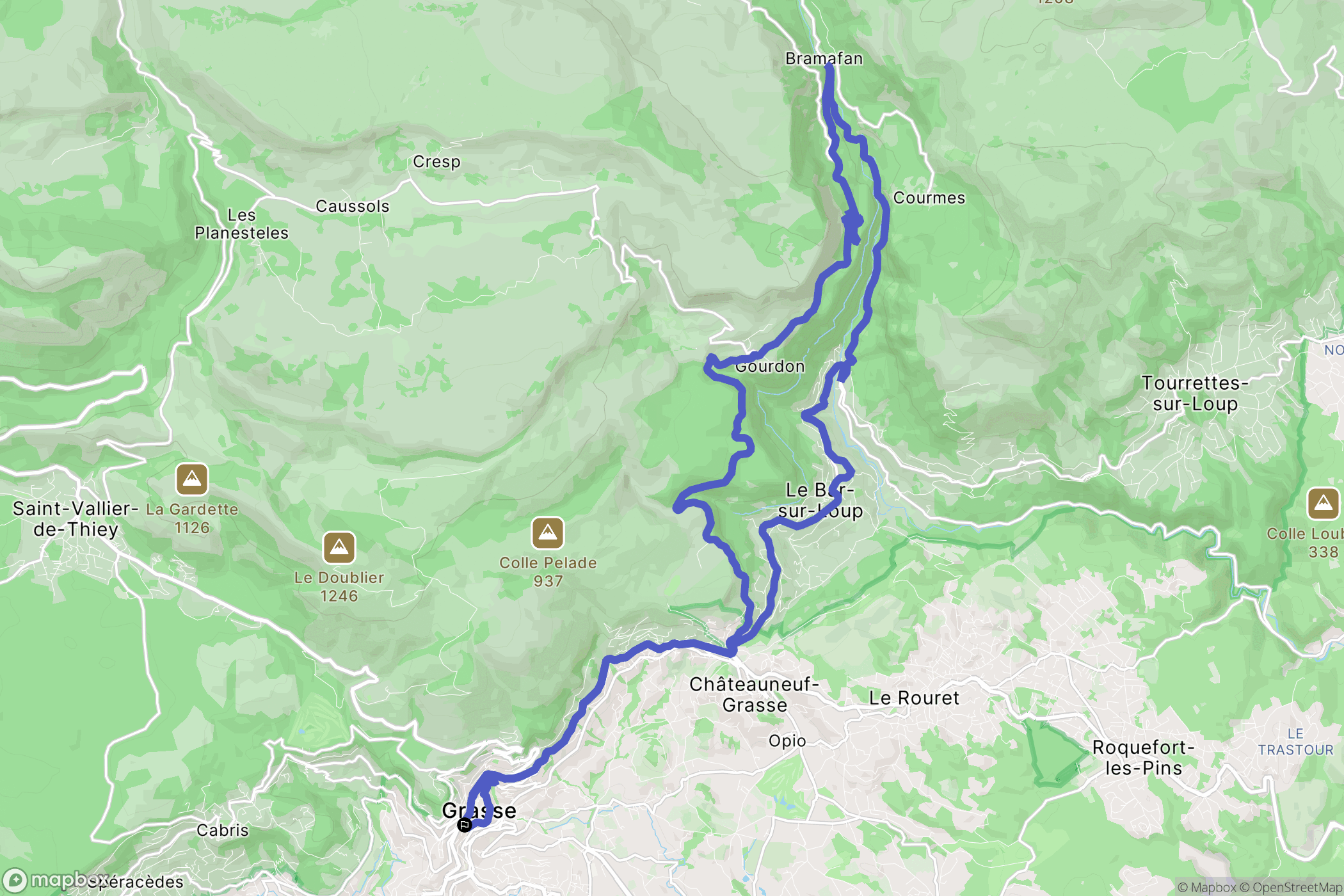 Grasse : carte du parcours de randonnée - France