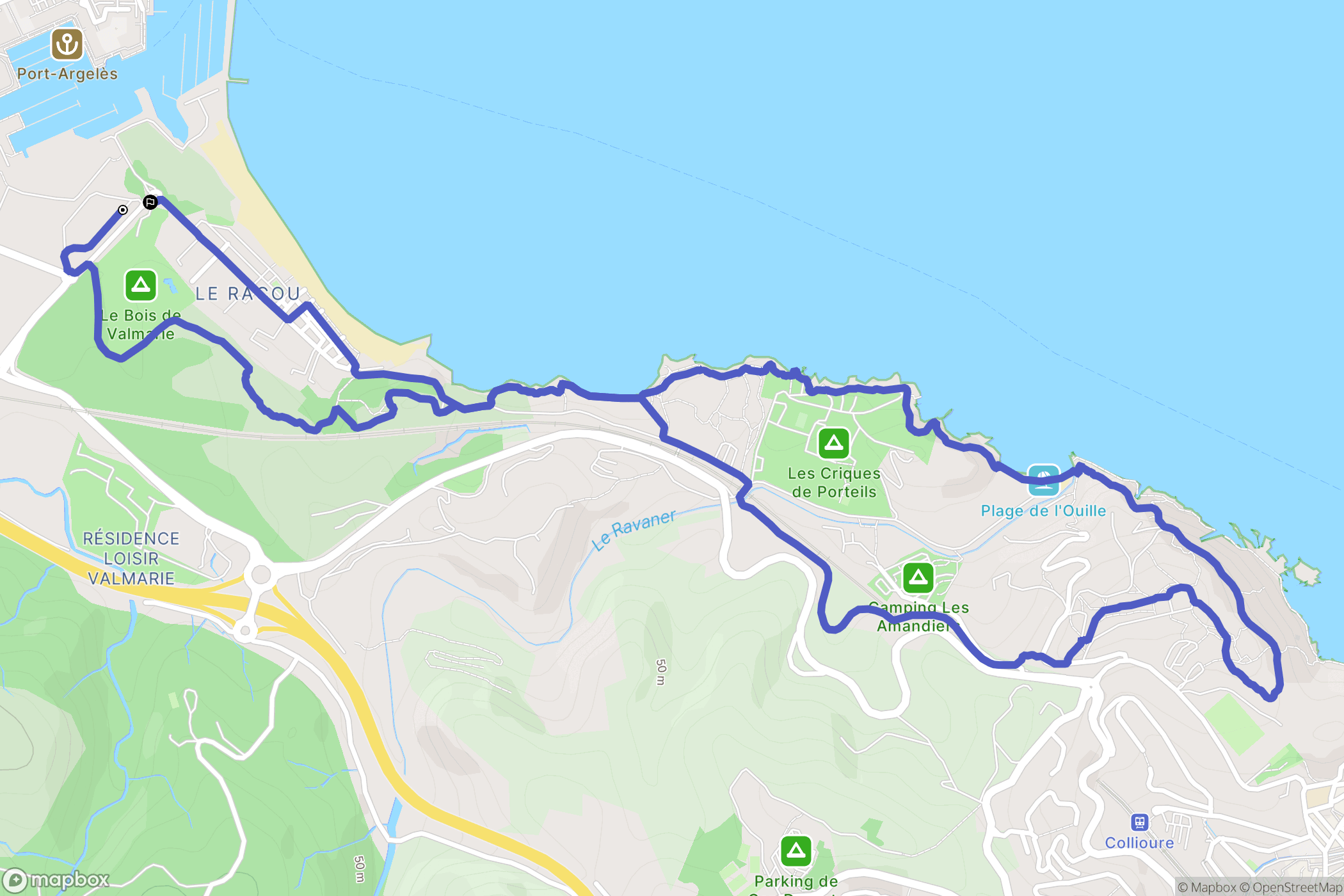 Argelès-sur-Mer : carte du parcours de randonnée - France