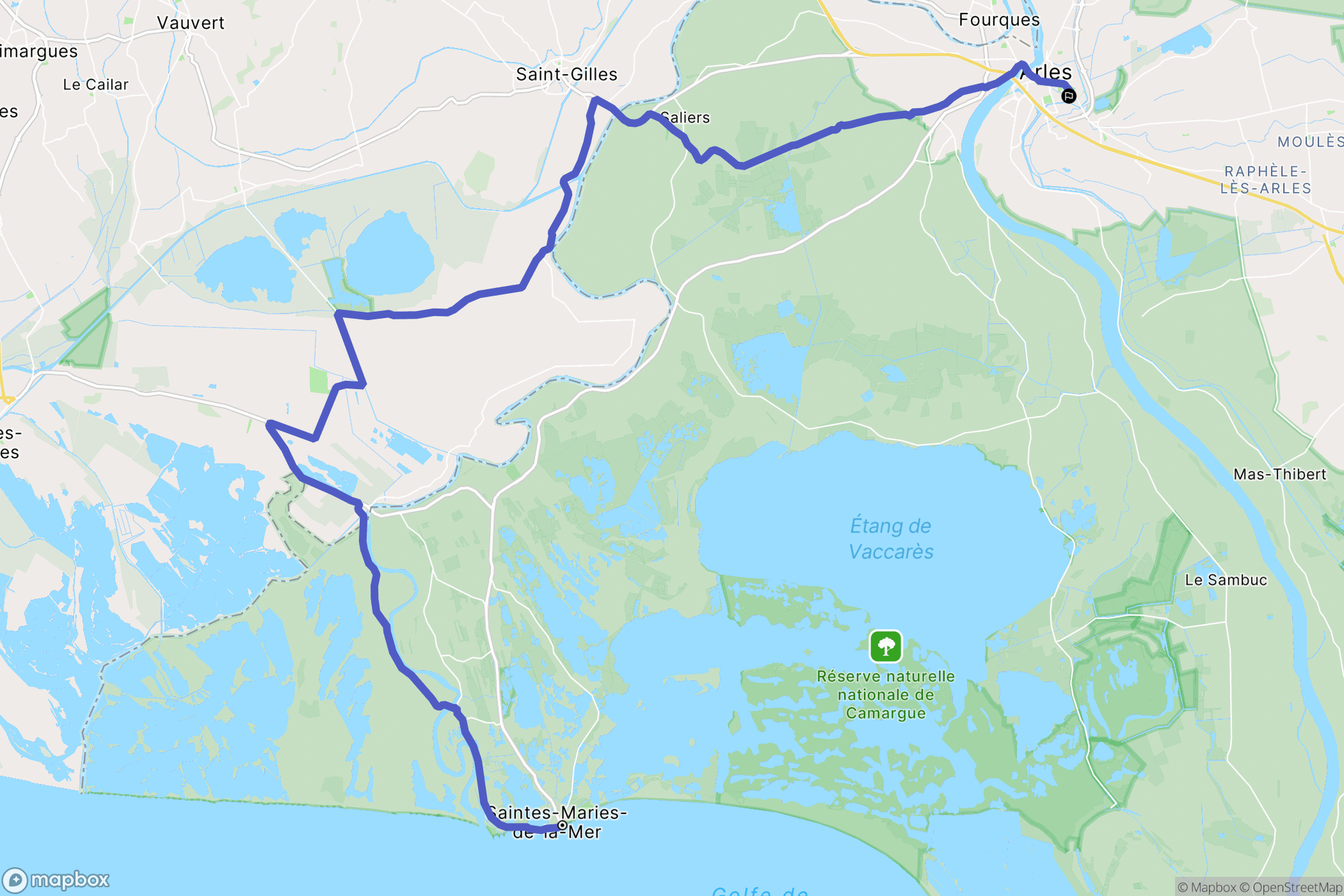Saintes-Maries-de-la-Mer : carte du parcours de randonnée - France