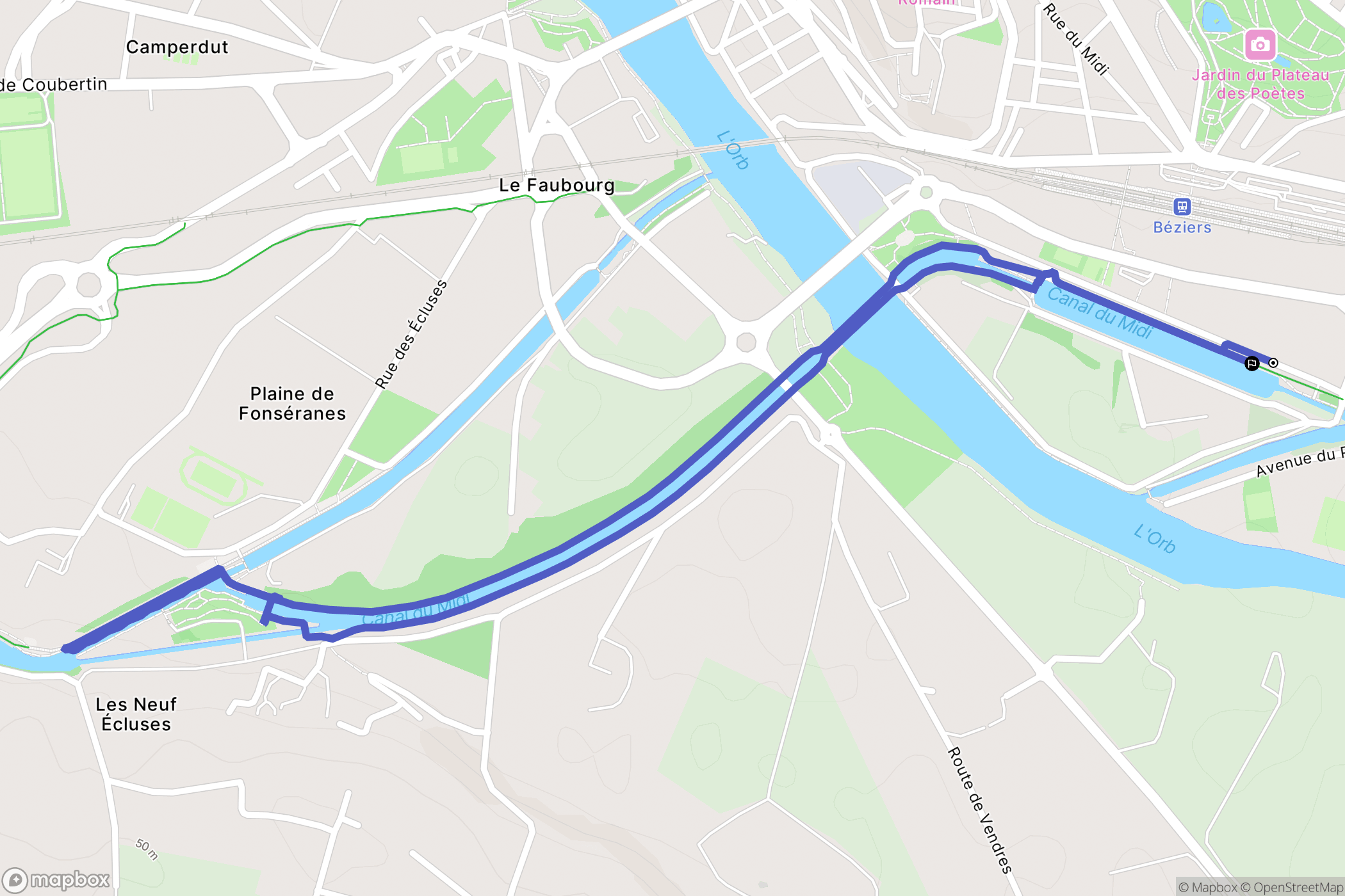 Béziers : carte du parcours de randonnée - France