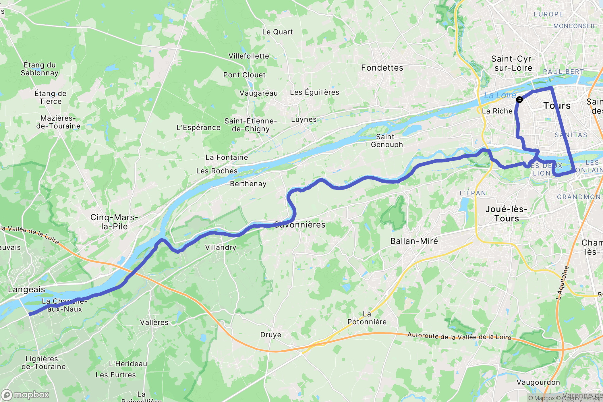 Tours : carte du parcours de randonnée - France