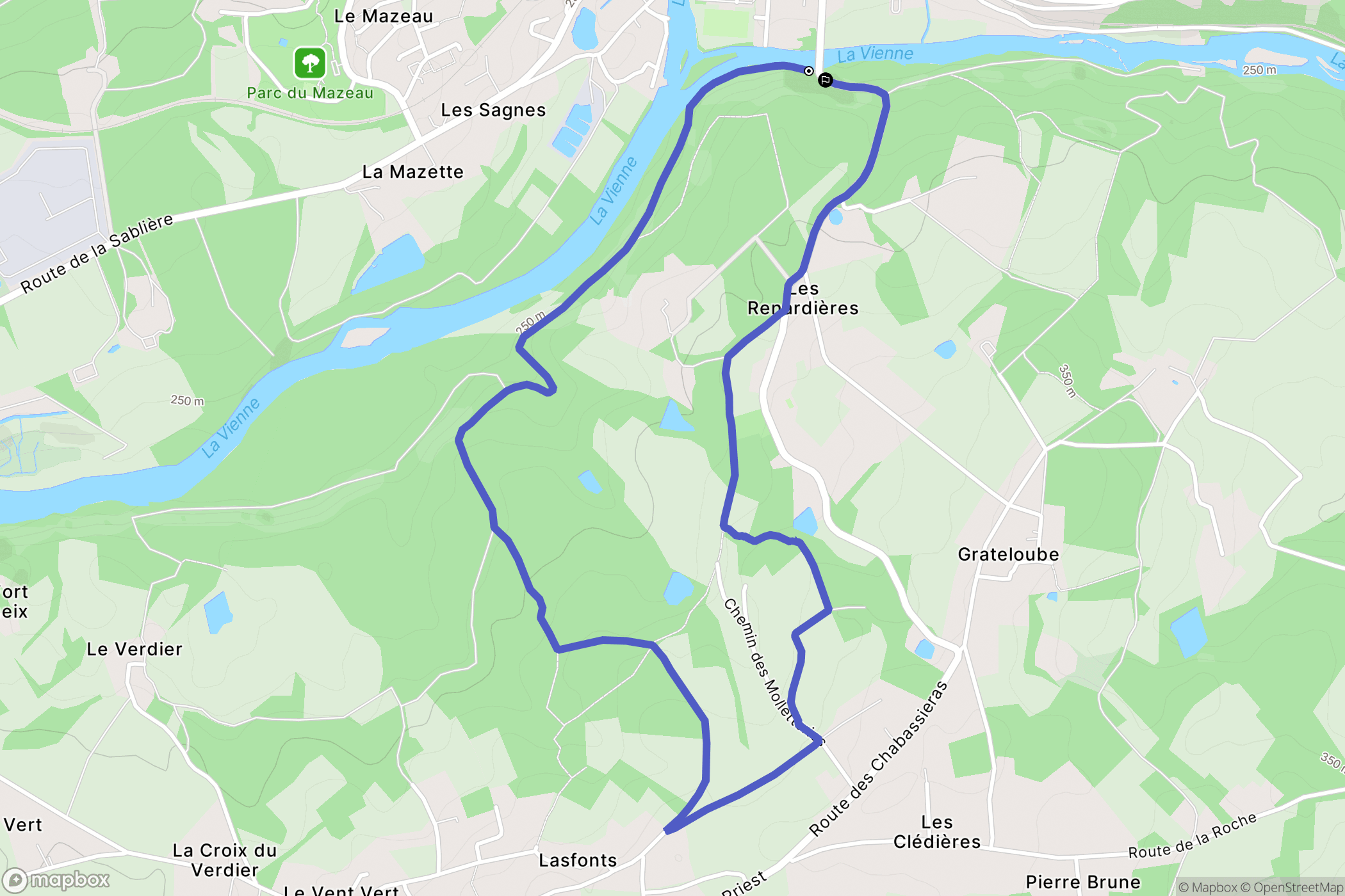 Saint-Priest-Taurion : carte du parcours de randonnée - France